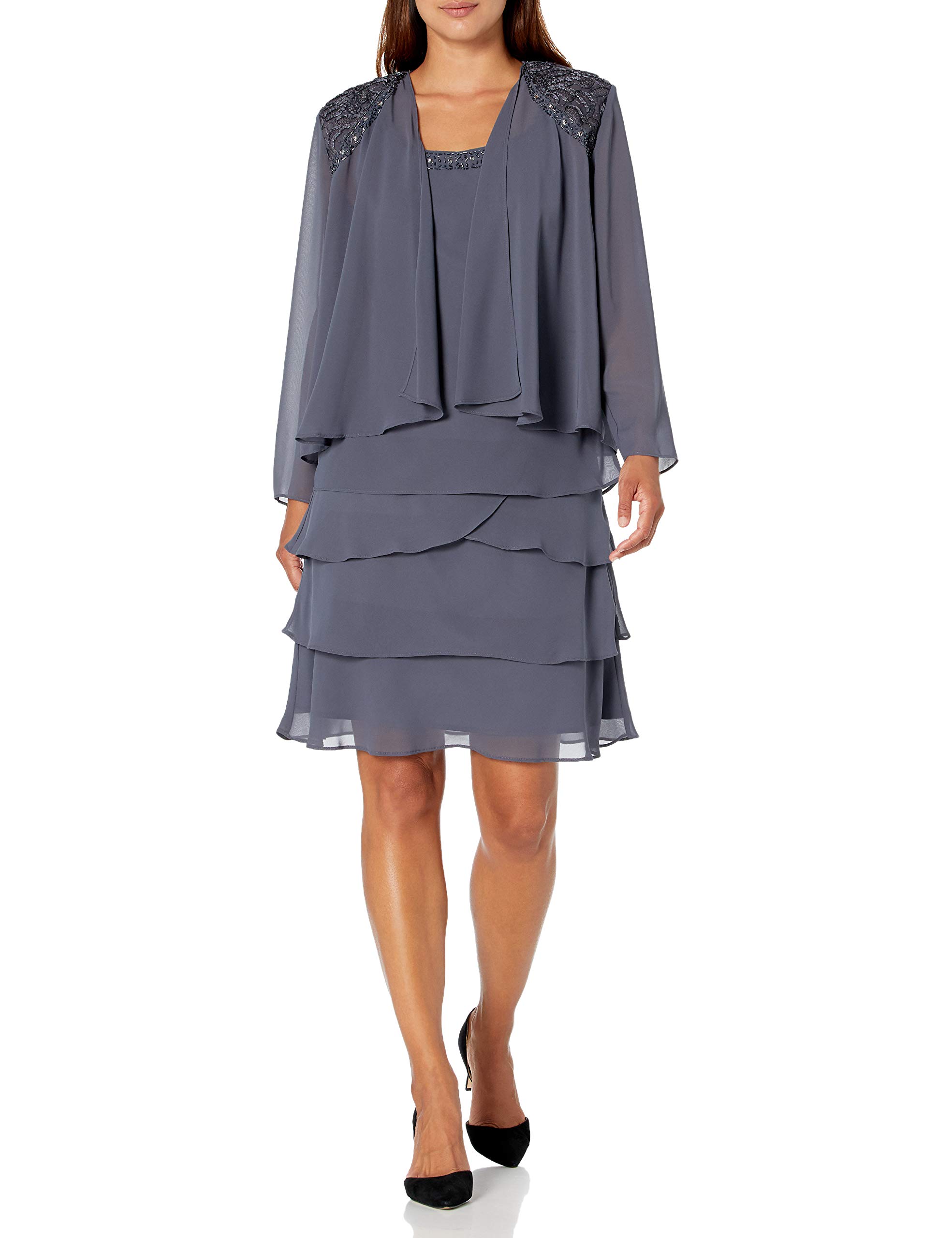 S.L. Fashions Women's Beaded Jacket Dress - Elegant Embellished Blazer Dress for Petite & Regular Sizes | Perfect for Weddings, Parties & Office Wear
