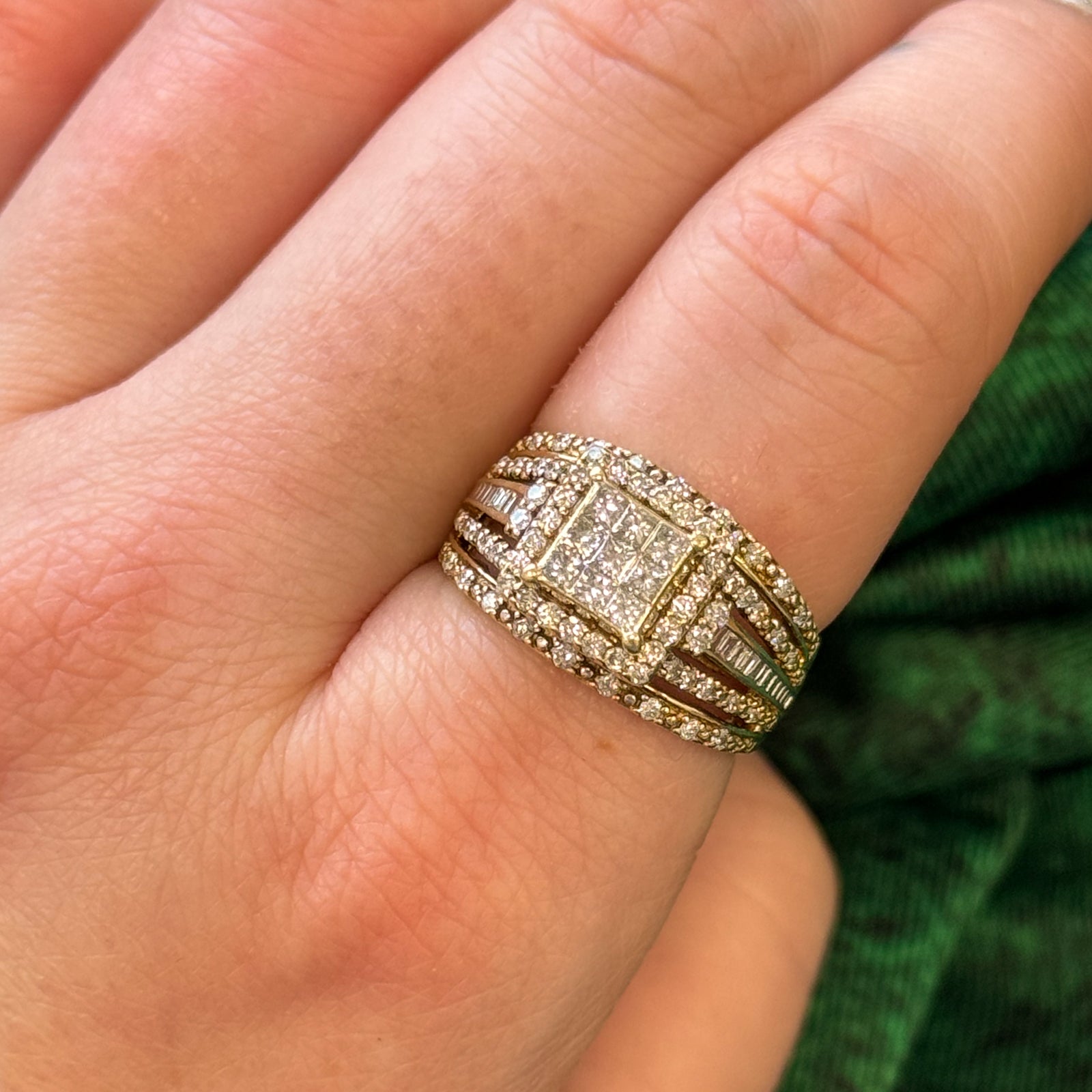 1.02ctw Princess Cut Diamond Cluster Cocktail Ring for Women | Size 7 | Elegant Party & Evening Wear Jewelry | Wedding, Anniversary & Special Occasion Gift