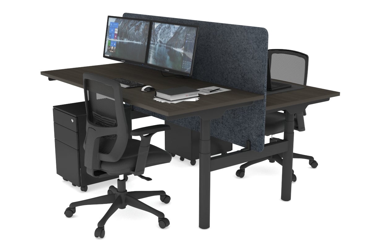Flexi Premium Height Adjustable 2-Person H Bench Workstation - Black Frame [1200L x 700W] - Ergonomic Office & Home Workspace Solution for Collaborative Teams