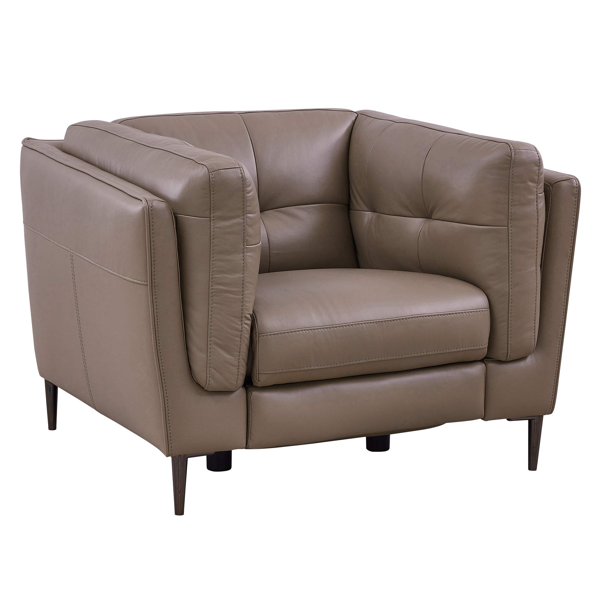 Armen Living Primrose Modern Top Grain Leather Power Recliner - Adjustable Lounge Chair with USB Ports for Living Room, Home Theater & Office - Soft Greige Upholstery