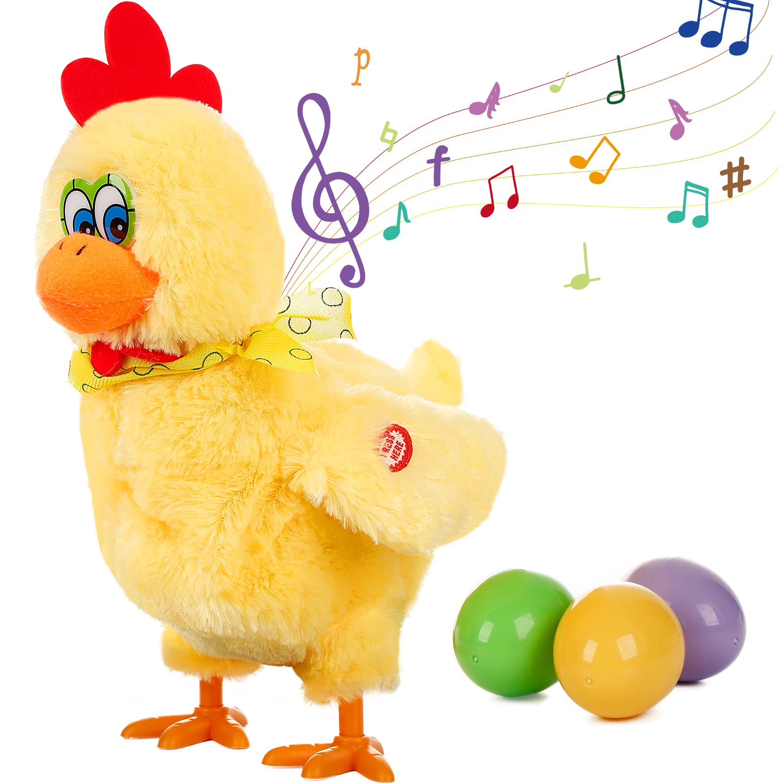 SOMOYA Electric Dancing Chicken Toy with Egg Laying & Music - Interactive Plush Animal Toy for Kids, Easter Gifts & Party Fun (Yellow) - Perfect for Easter Celebrations, Birthday Parties & Children's Playtime