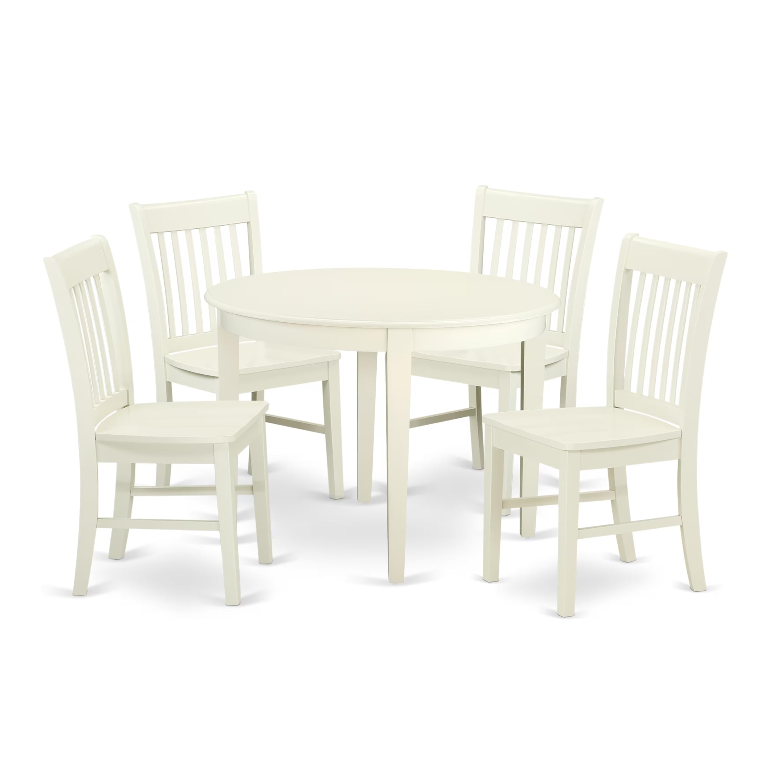 East West Furniture BONO5-LWH-W 5-Piece Round Dining Set with 42x42 Inch Table & 4 Chairs, Linen White - Perfect for Small Kitchens, Breakfast Nooks & Cozy Apartments