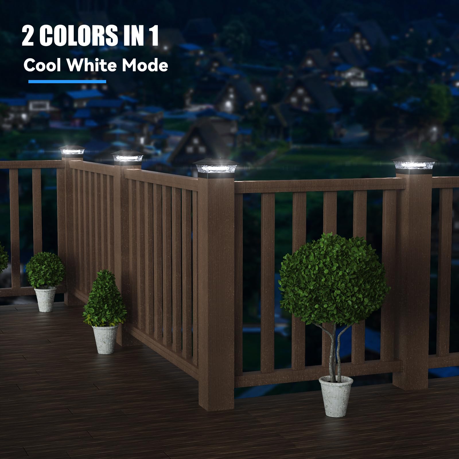 APONUO 12 Pack Black Solar Post Cap Lights - 16 LED Waterproof Outdoor Solar Lights for 4x4 5x5 6x6 Wooden/Vinyl Posts - 2 Lighting Modes for Deck, Fence, Porch, Garden & Pathway Lighting
