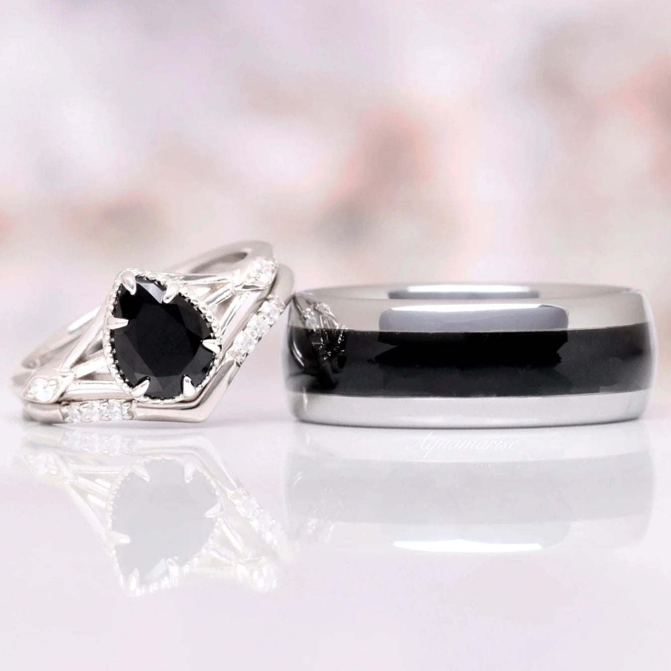 8MM Black Onyx Inlay Tungsten Wedding Band for Men - Durable & Stylish Ring for Weddings, Anniversaries, and Special Occasions