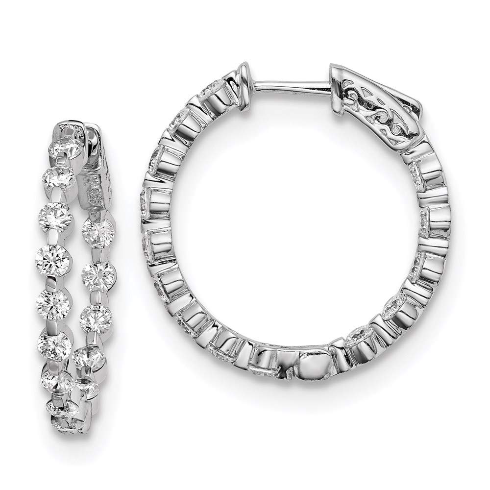 Sterling Silver Hoop Earrings for Women - 24mm Round Cubic Zirconia CZ Studs, White Gold Plated In & Out Design | Perfect for Everyday Wear, Parties & Special Occasions
