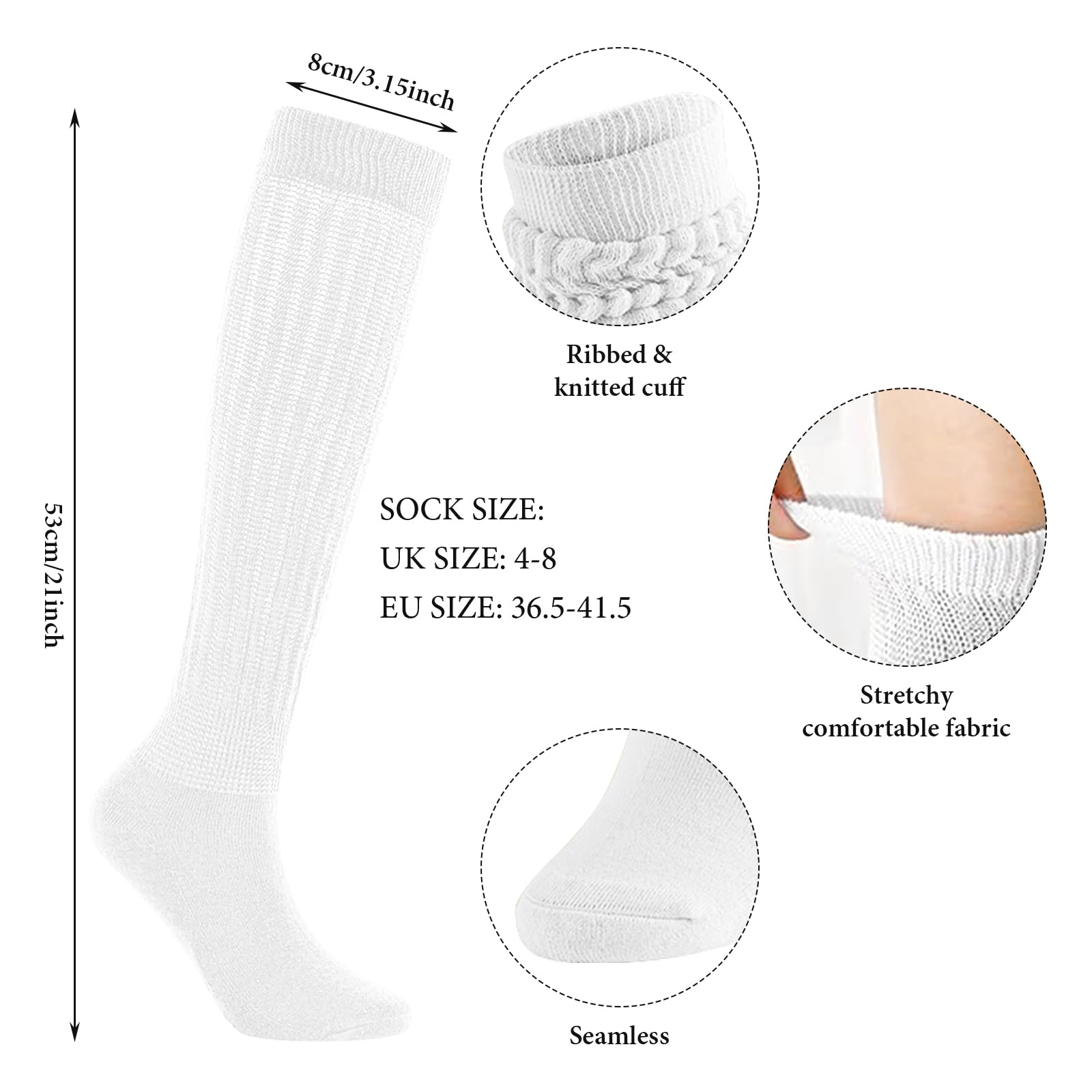4 Pairs Women's Slouch Socks - Extra Long Scrunch Knee High Boot Socks | Soft Cotton Knit Novelty Socks for Women & Girls (One Size) | Perfect for Fall & Winter Outfits, Casual Wear & Boot Pairing