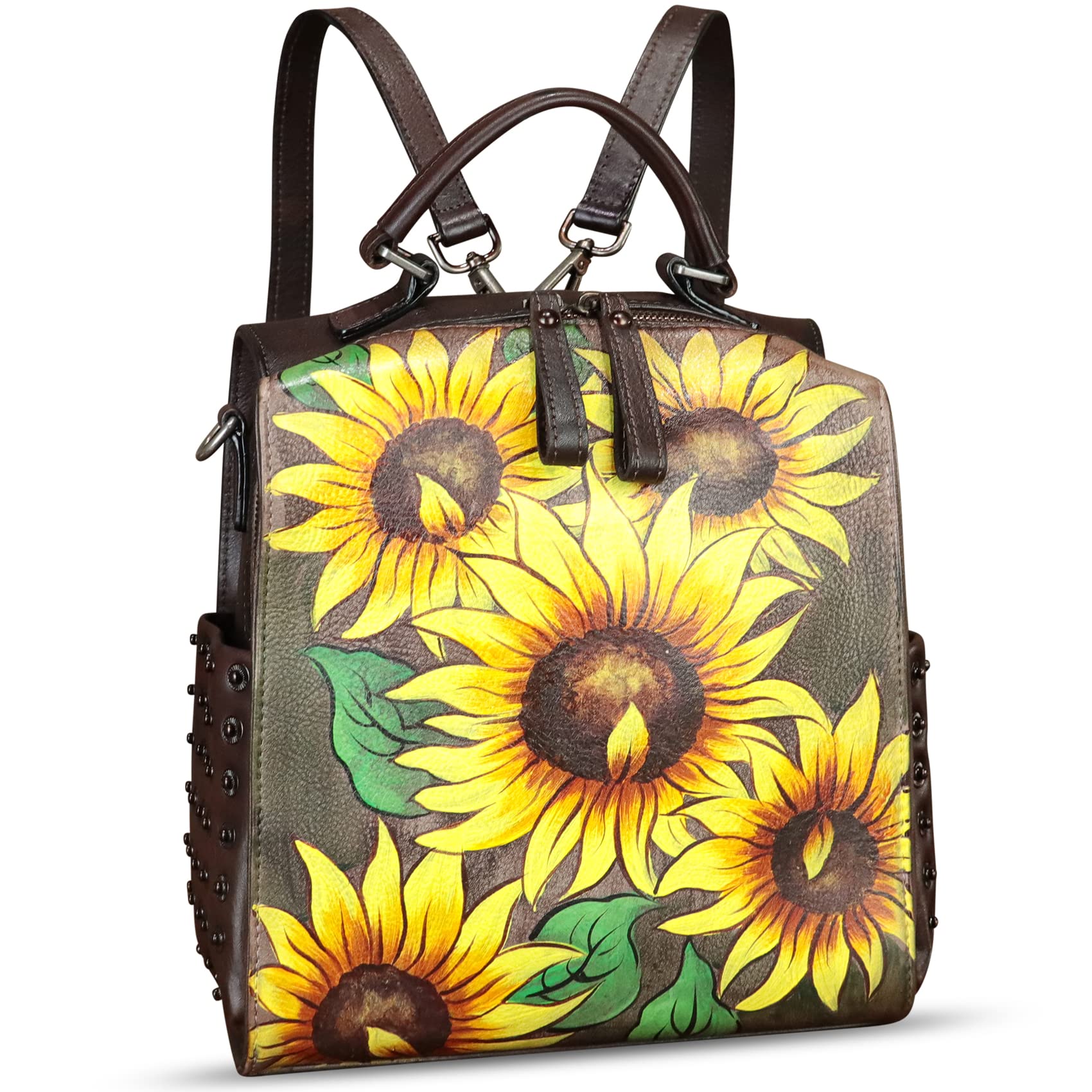 Genuine Leather Satchel for Women - Hand Painted Crossbody Purse, Top Handle Handbag & Convertible Backpack | Handmade Designer Bag for Work, Travel & Everyday Use