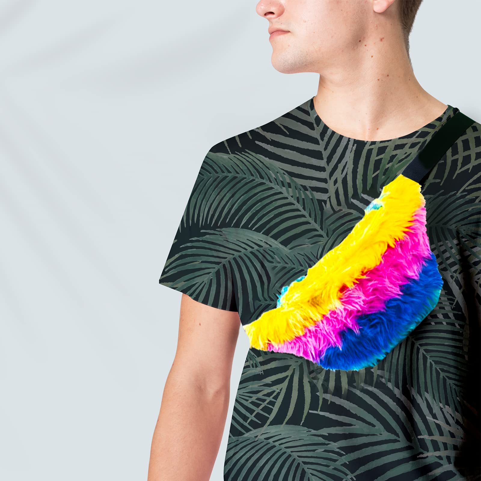 Funny Guy Mugs Bright Lights Rainbow Fur Fanny Pack - Trendy Waist Bag for Festivals, Raves & Outdoor Adventures