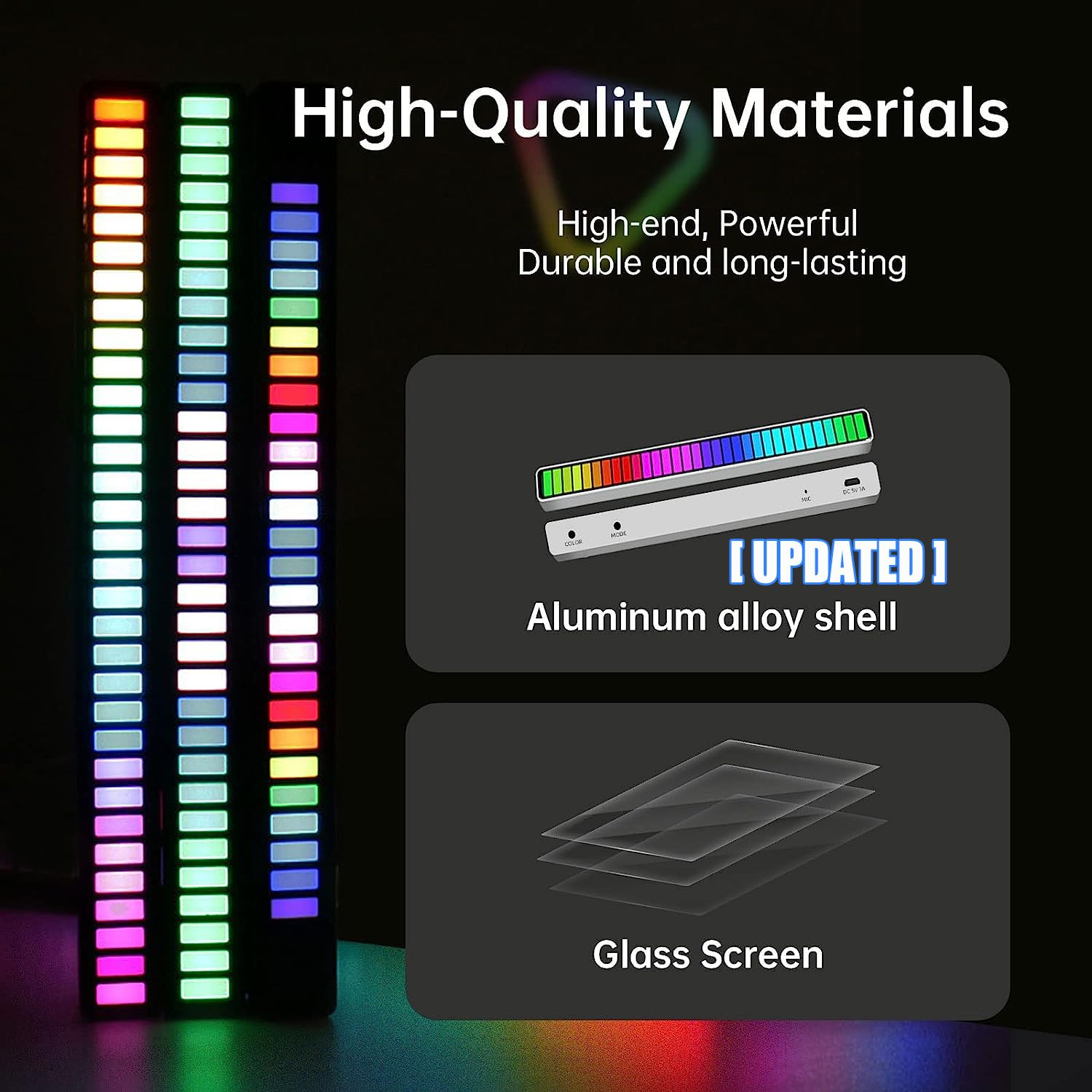 GINGO RGB Voice-Activated Music Light Bar - 32 Bit Audio Spectrum LED with Sound Control for Car, Desktop & Gaming Setup | Perfect for Vehicles, Parties & Home Entertainment