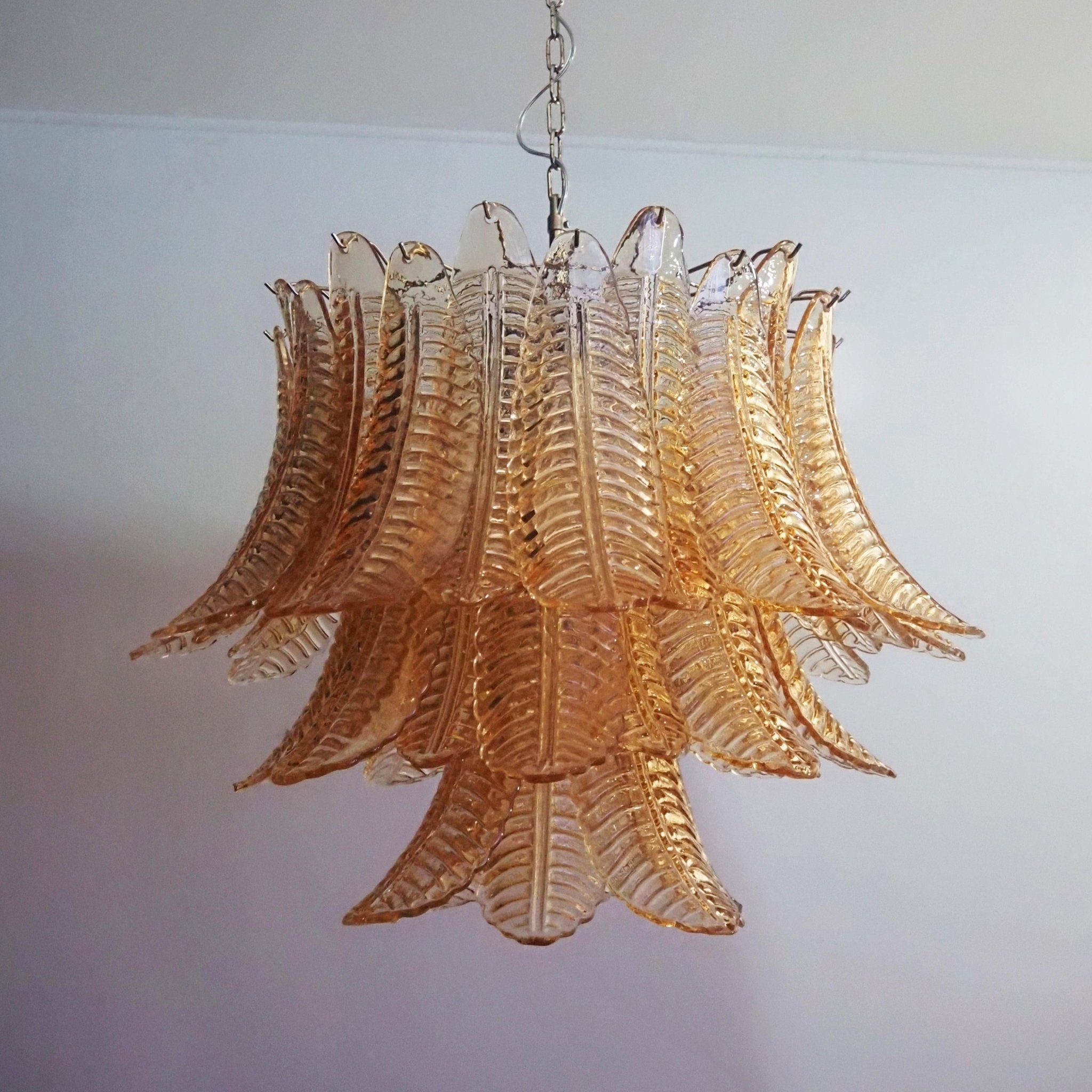 Murano Amber Glass Leaf Chandelier - Handcrafted Venetian Style Ceiling Light Fixture for Dining Room, Living Room & Bedroom Decor