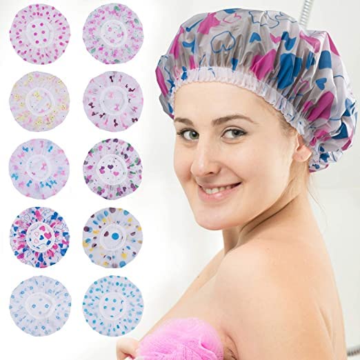 Waterproof Reusable Shower Caps for Women & Girls - 6 Pack Multicolor Printed Bath Caps for Hair Protection - Perfect for Swimming, Spa, and Daily Shower Use