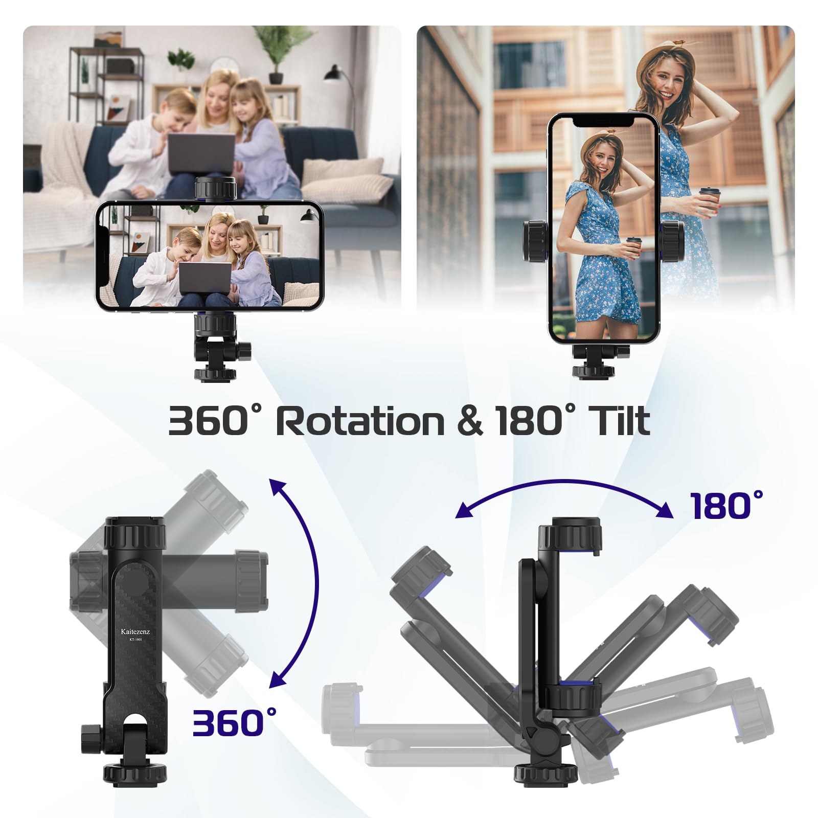 Universal Phone Tripod Mount with 2 Cold Shoes - 360° Rotating & 180° Tilting Smartphone Holder for iPhone, Samsung & All Phones - Perfect for Vlogging, Live Streaming & Photography