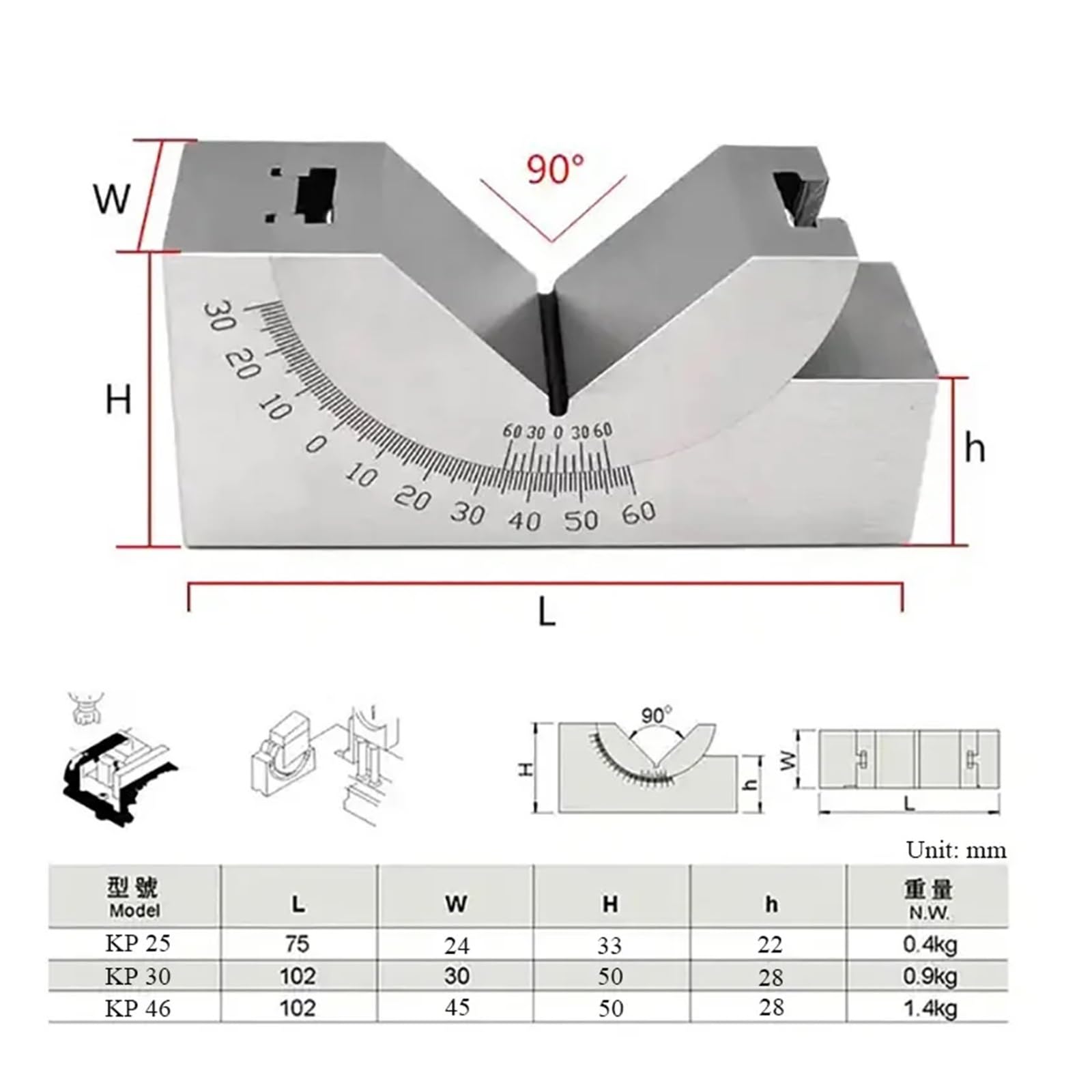 Adjustable Angle Gauge V-Block 0-60 Degree Precision Ruler for Milling Machine (KP46) - Perfect for Metalworking, Woodworking & DIY Projects