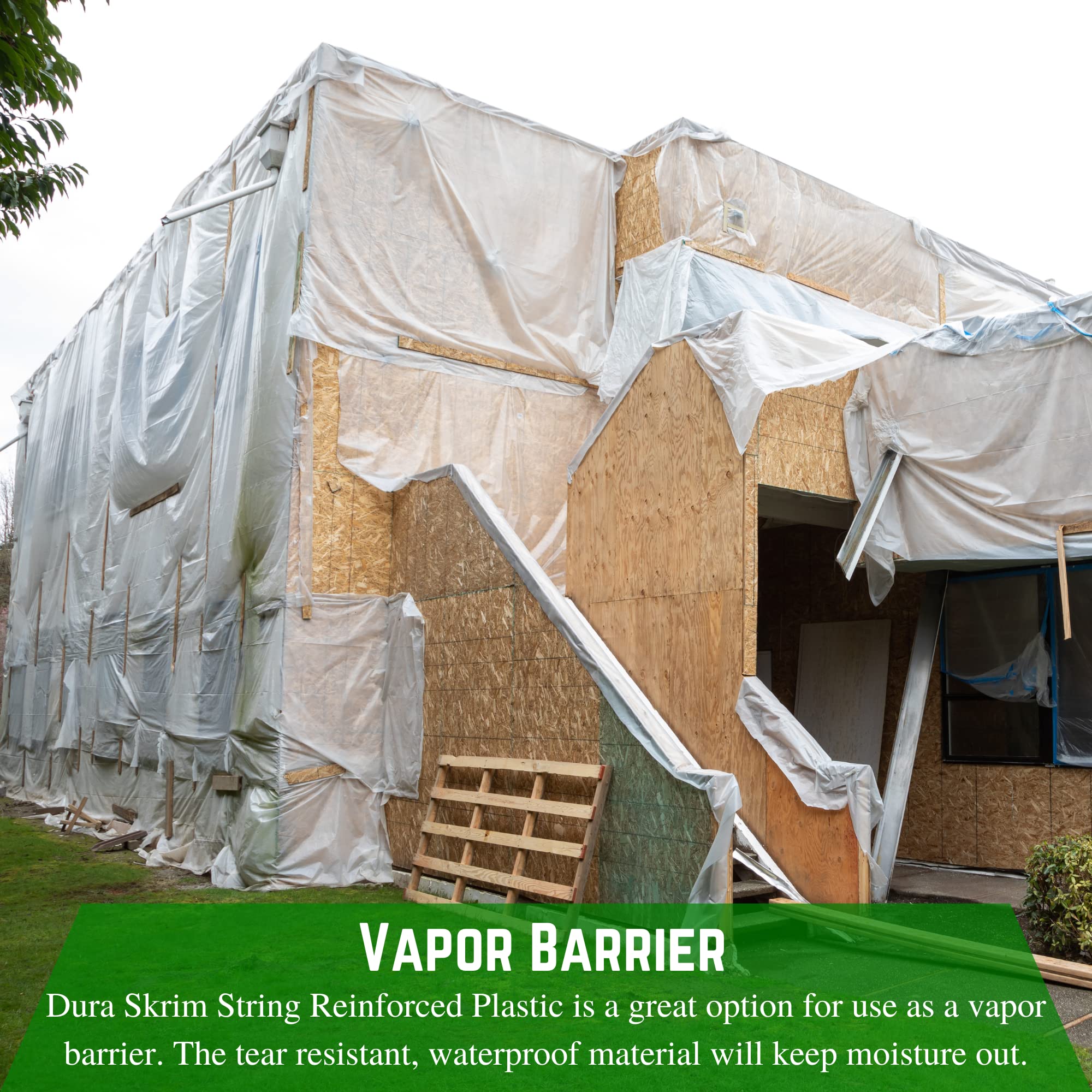 Dura Skrim 6 Mil Reinforced Clear Plastic Sheeting - 20' x 100' - Tear Resistant & Weatherproof Polyethylene Film for Construction, Greenhouses, and Temporary Enclosures - Farm Plastic Supply