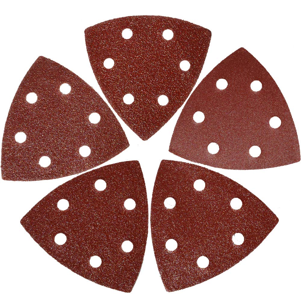 XXGO 3.5 Inch 90mm Triangular Hook & Loop Sandpaper Assortment - 60/80/100/120/240 Grits for Wood Sanding - 20 Pieces Each (100 Pack) - Fits 3.5