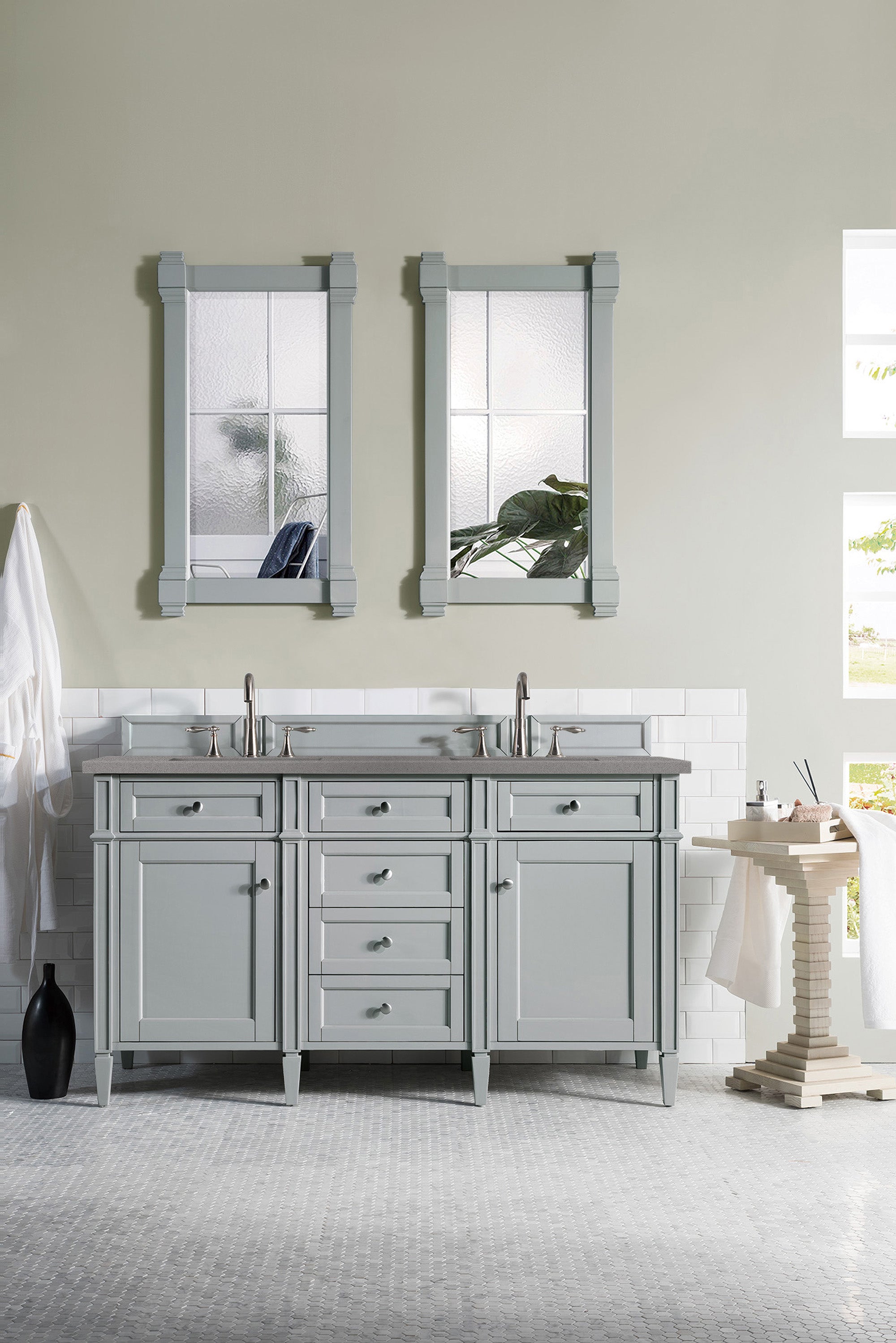 Brittany 60 Inch Urban Gray Double Vanity with 3CM Grey Expo Quartz Countertop - Modern Bathroom Vanity Set for Master Bath & Guest Bathroom