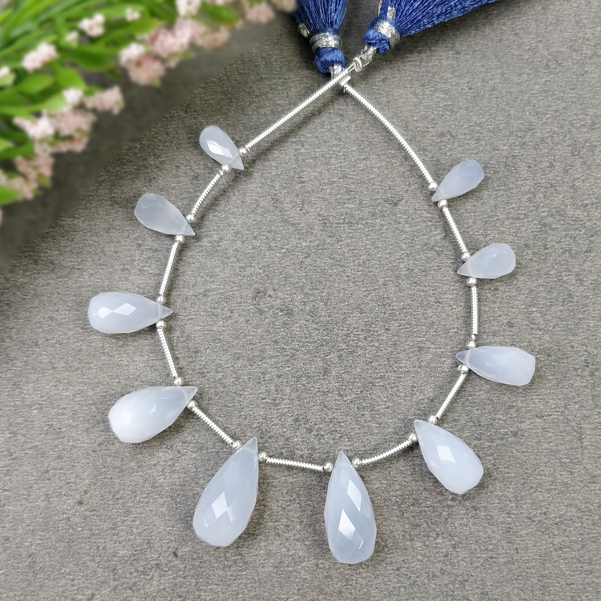 Natural Blue Chalcedony Gemstone Checker Cut Loose Beads - 40.00cts Untreated Faceted Tear Drop Beads (9.5mm-18mm) for Jewelry Making, DIY Crafts & Healing Crystal Bracelets