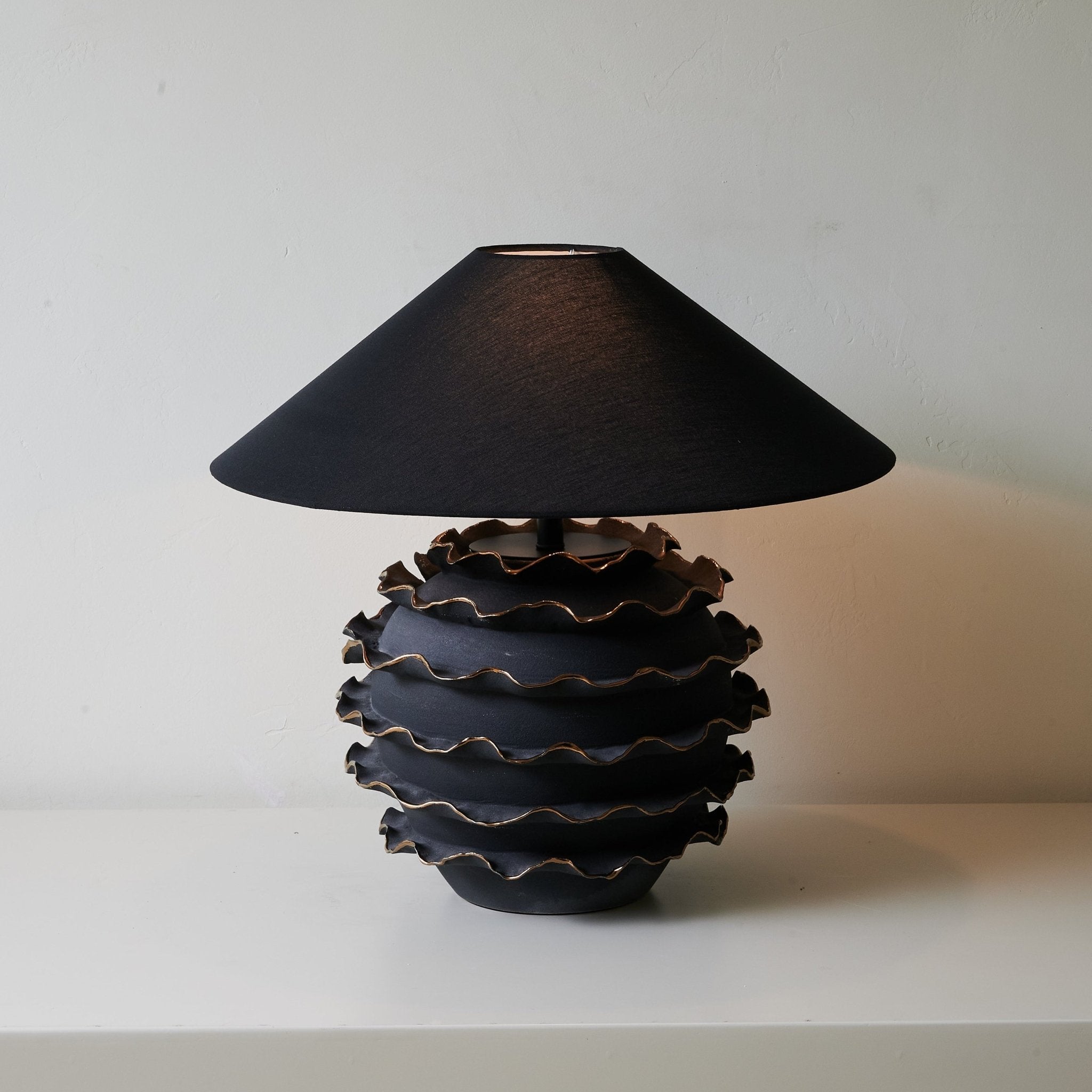 Eclipse Ruffle Table Lamp - Elegant Bedside Lighting for Bedroom, Living Room & Office - Soft Glow Modern Decor Lamp for Home & Workspace