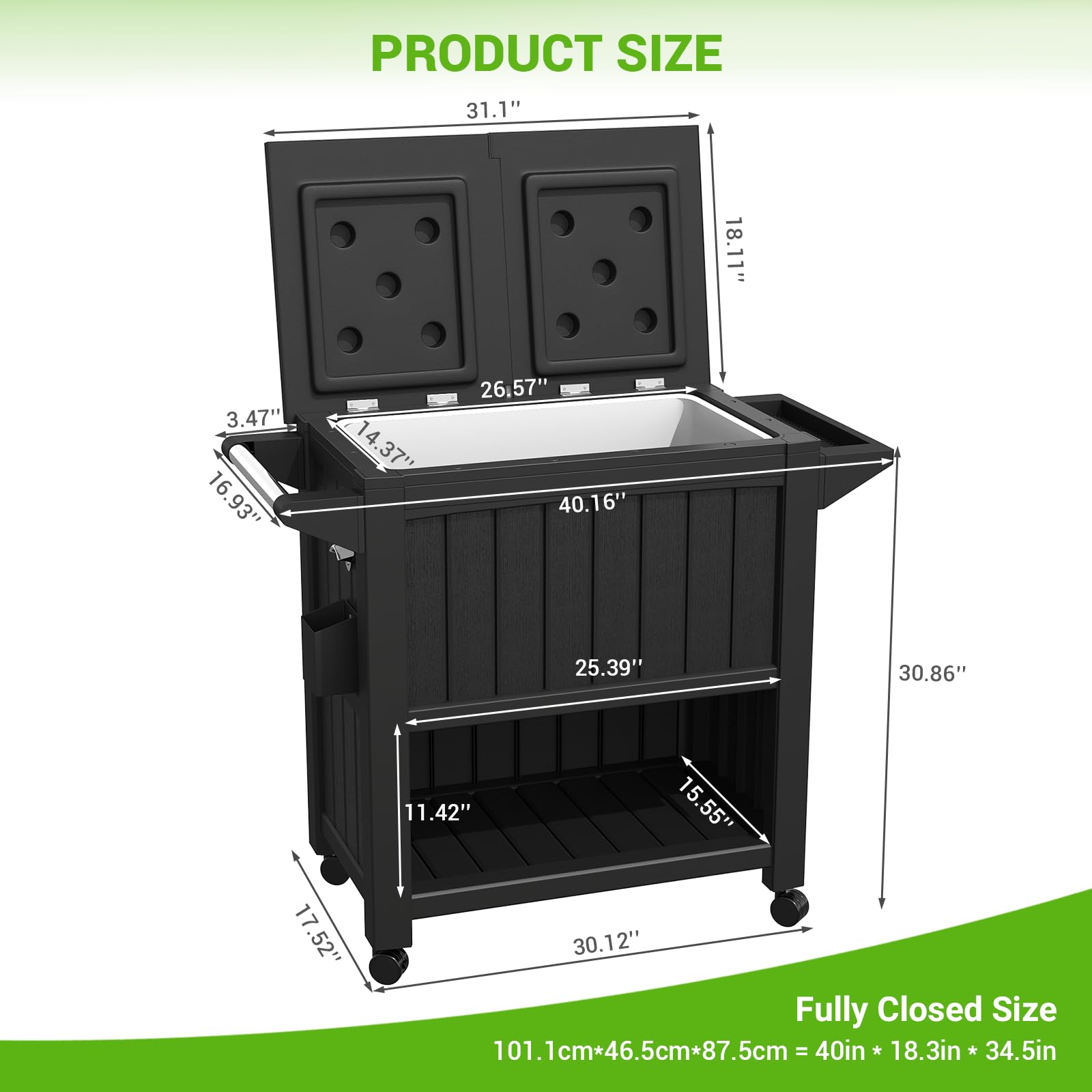 AMOPATIO 85-Quart Outdoor Cooler Cart with Wheels - Portable Rolling Ice Chest with Handles for Camping, Beach, BBQ, Tailgating & Pool Parties - Heavy Duty Patio Cooler for Backyard, Picnics & Outdoor Events
