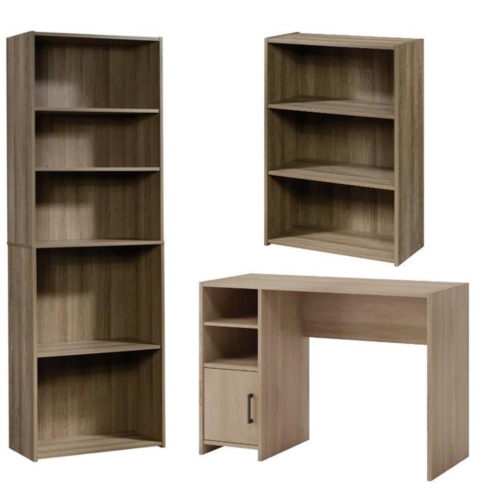 Home Square 3-Piece Office Furniture Set - Oak Computer Desk with 2 Wood Bookcases | Perfect for Home Office, Study Room & Workspace Organization