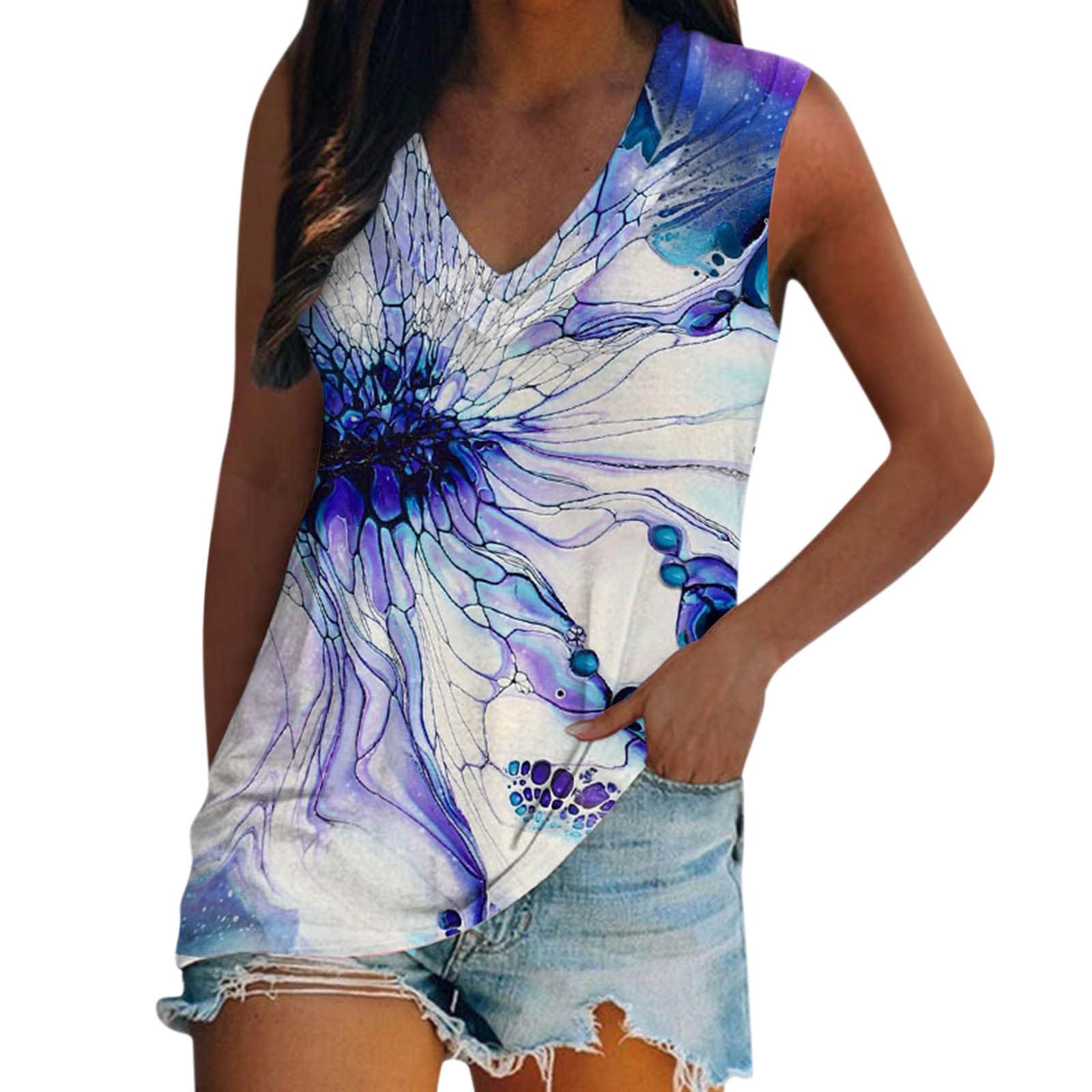 Women's Summer V-Neck Short Sleeve T-Shirts - Colorful Butterfly Printed Loose Graphic Tunic Tops | Casual Wear, Beach Outfits & Vacation Essentials