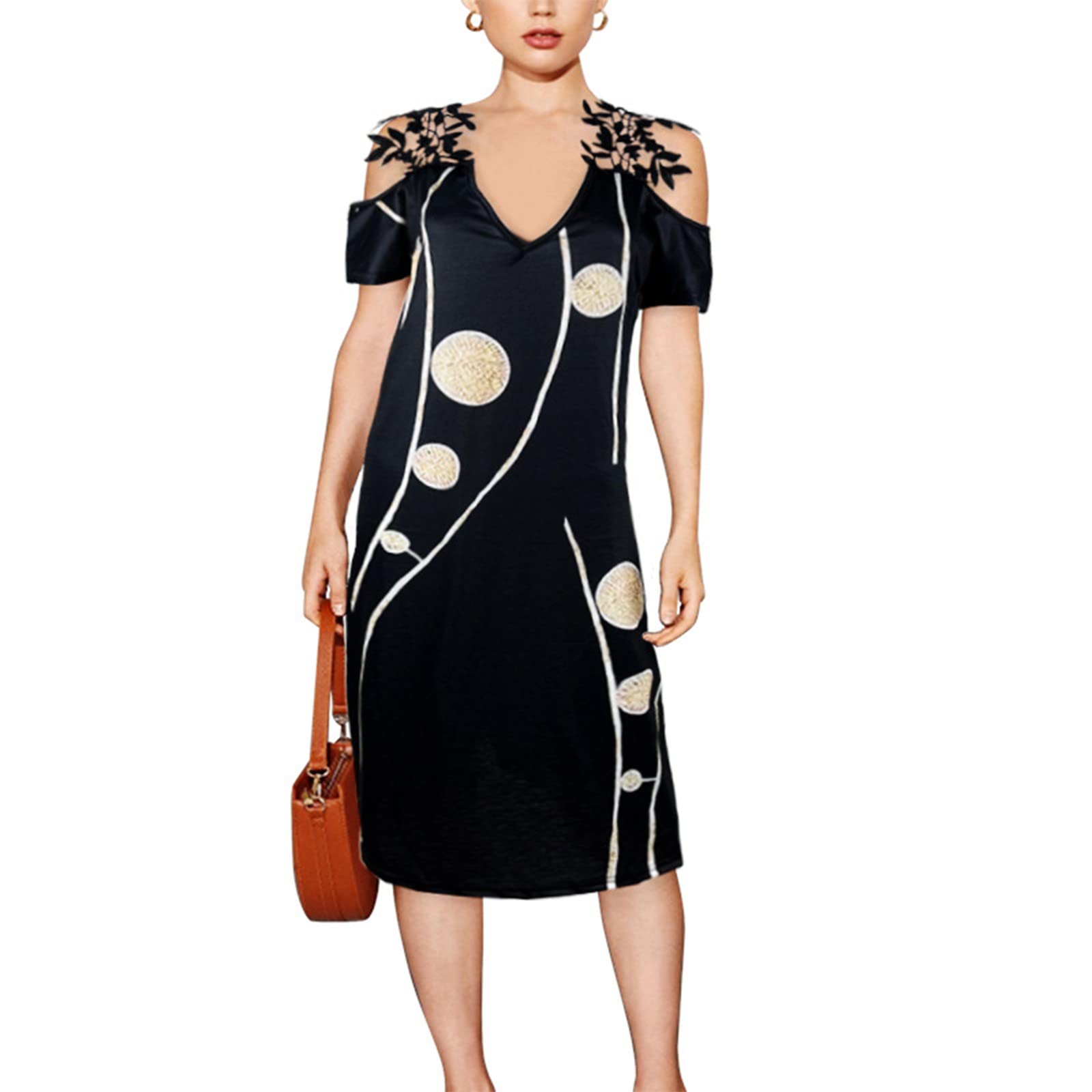Floral Midi Dress for Women - Cold Shoulder Casual Plus Size Short Sleeve Spring Cocktail Dress | Perfect for Garden Parties, Date Nights & Summer Weddings