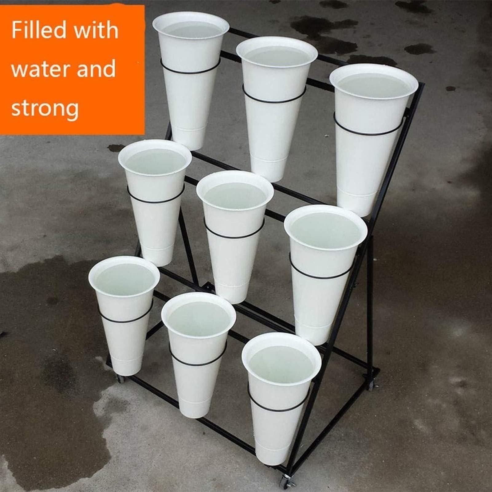 3-Tier Metal Flower Display Stand with 12 Plastic Buckets & 4 Universal Wheels - White Rolling Florist Cart for Bouquet Arrangement | Perfect for Flower Shops, Wedding Decor & Event Displays