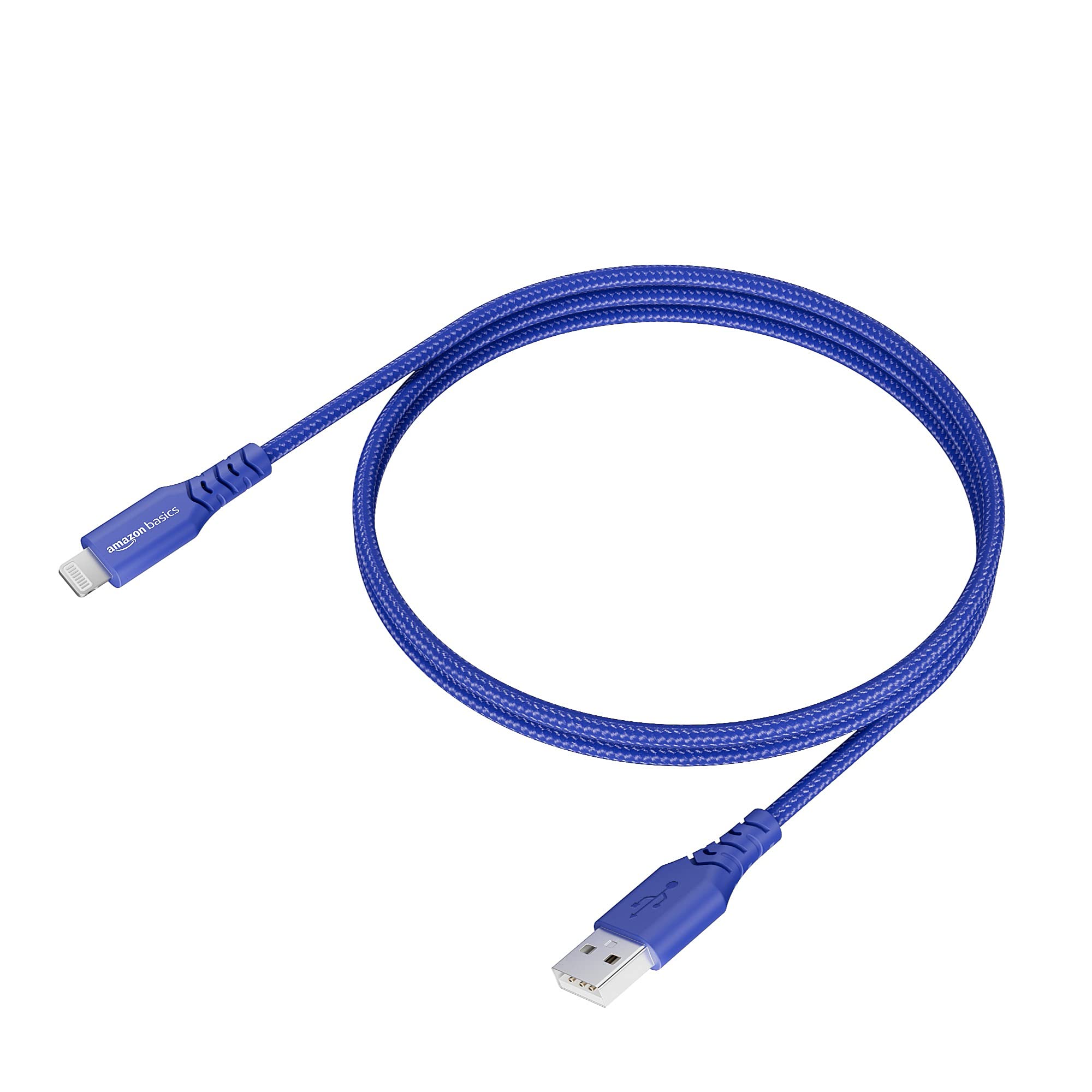 Amazon Basics MFi Certified USB A to Lightning Charging Cable - 1.2m Nylon Braided Cable (Blue) - Fast Charging for iPhone 14/13/12/11/X/8/7 & iPad - Home, Office, Car & Travel Use