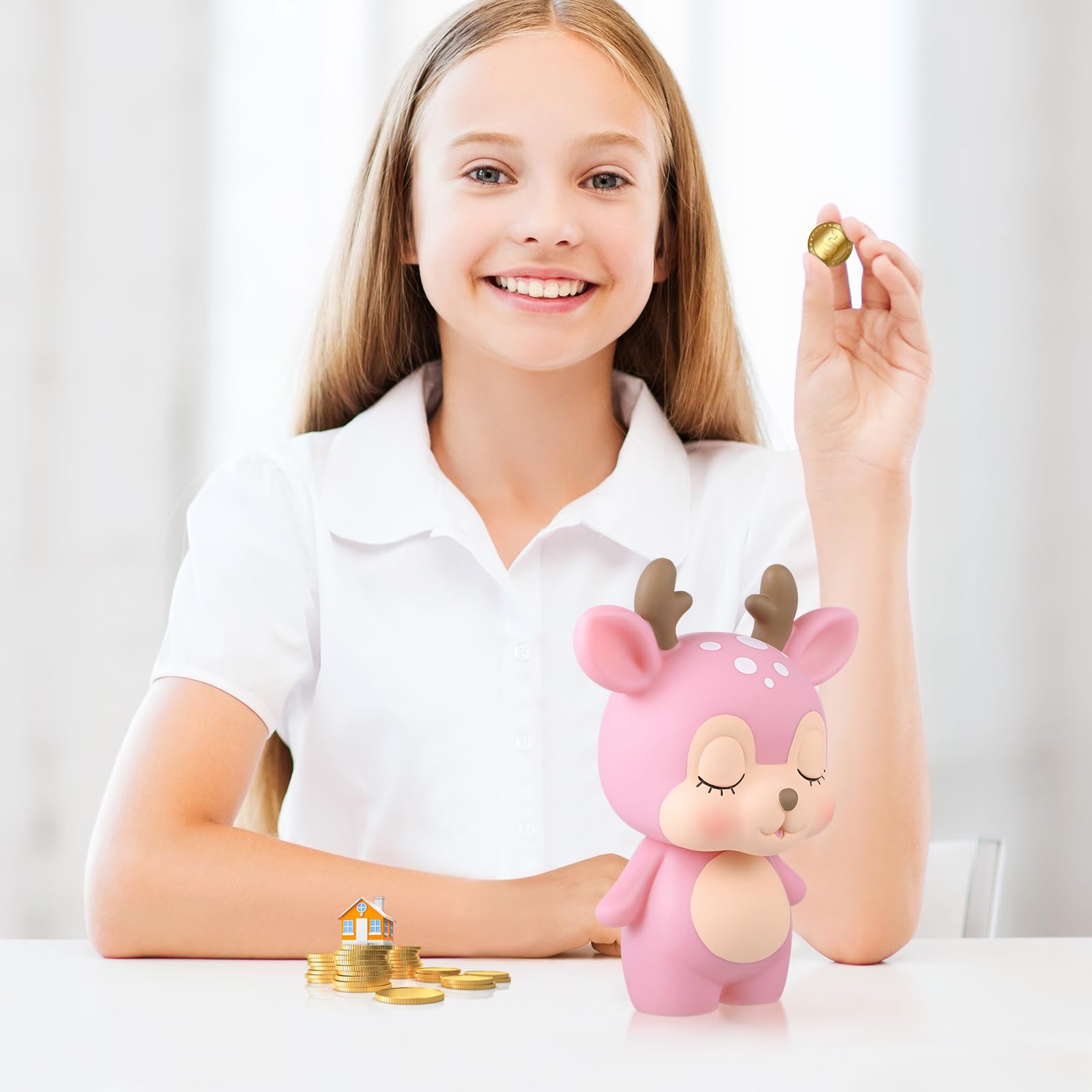 STOBOK Deer-Shaped Money Box for Kids - Fun Savings Bank for Boys & Girls - Perfect for Coins, Bills & Candy Storage - Ideal for Birthday Gifts & Financial Education