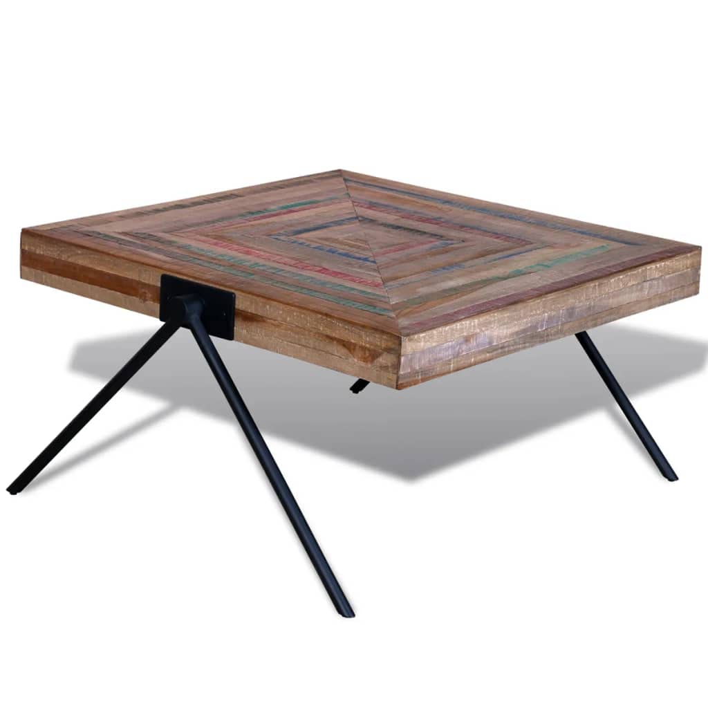 TYMMC Modern Coffee Table - High-Gloss Side Table with V-Shaped Legs, Reclaimed Teak Wood Sofa Table for Living Room - Perfect for Coffee, Books & Decor in Contemporary Homes