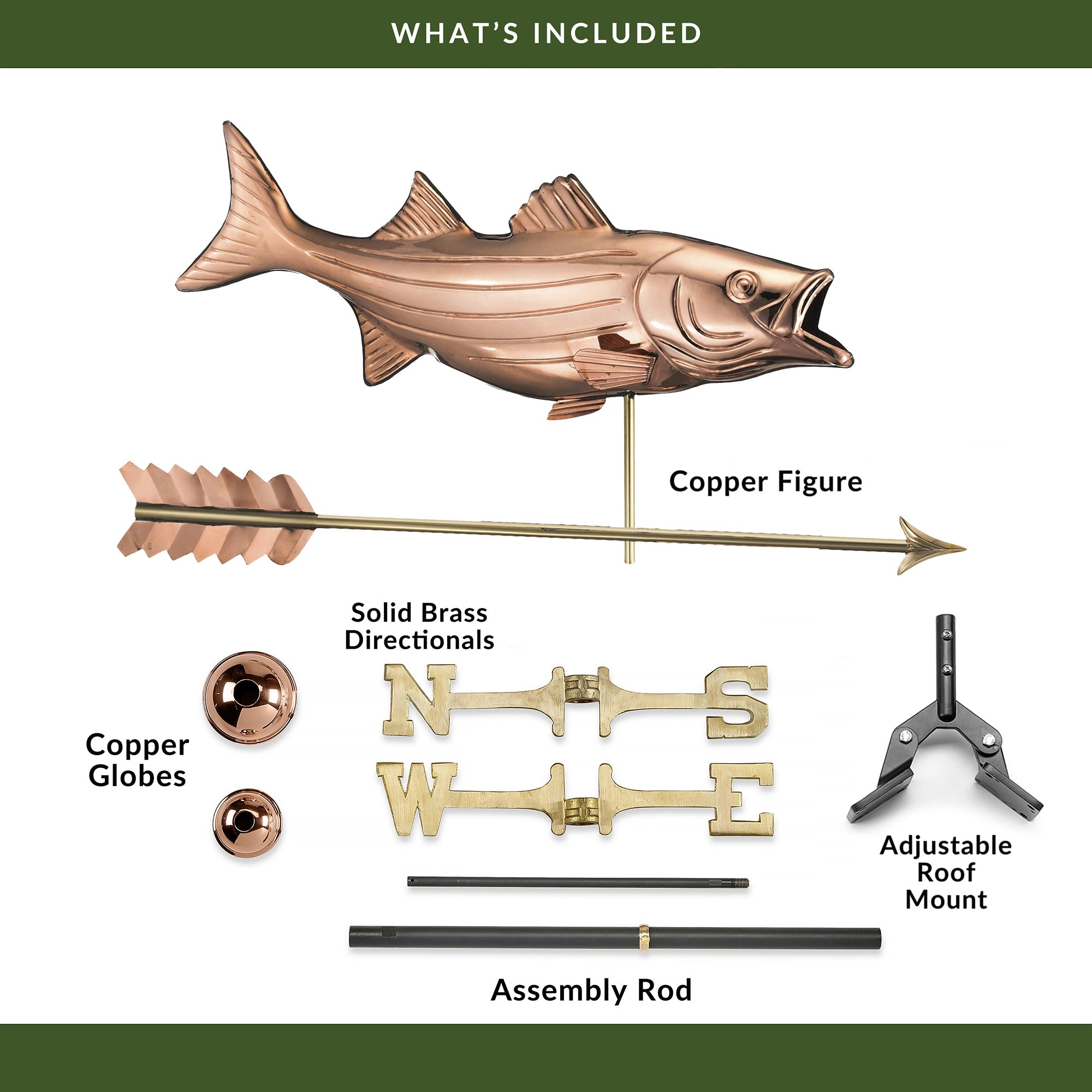 Bass with Arrow Weathervane - Decorative Outdoor Metal Sculpture for Garden, Yard, or Roof - Perfect for Rustic Home Decor & Fishing Enthusiasts