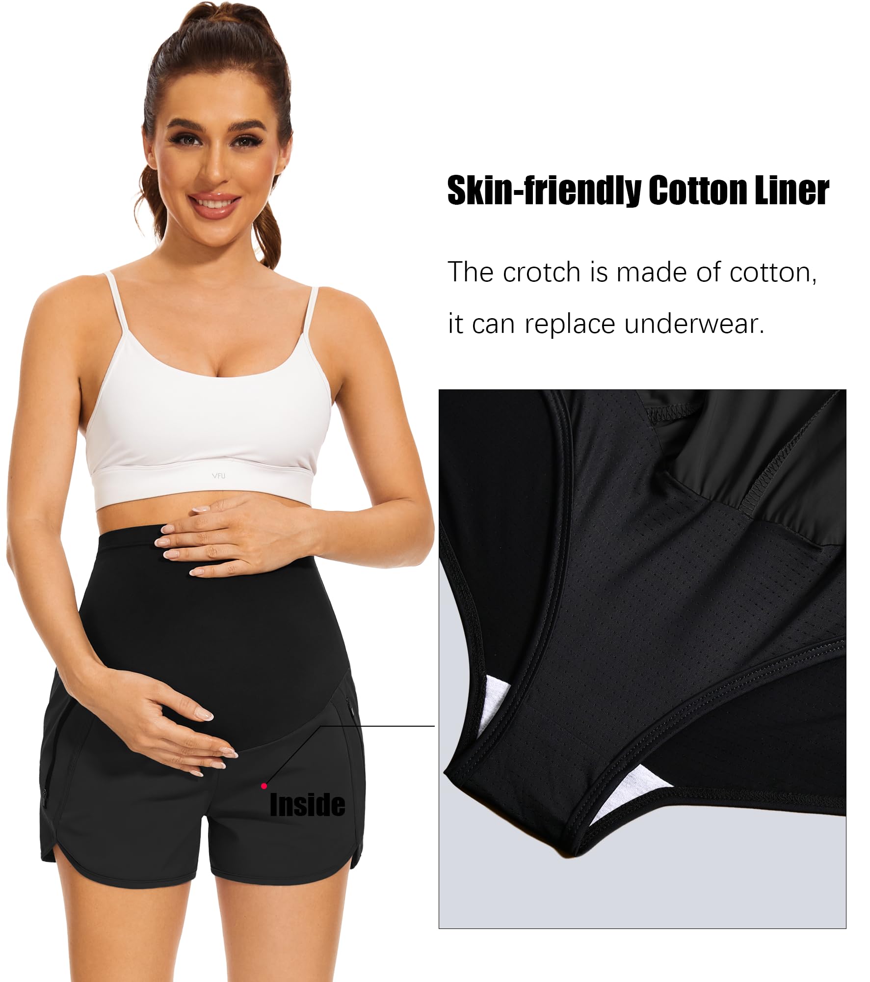 PACBREEZE Women's Maternity Shorts - Over Belly Quick Dry Workout Running Shorts with Zipper Pockets - Perfect for Pregnancy Yoga, Gym & Summer Outdoor Activities