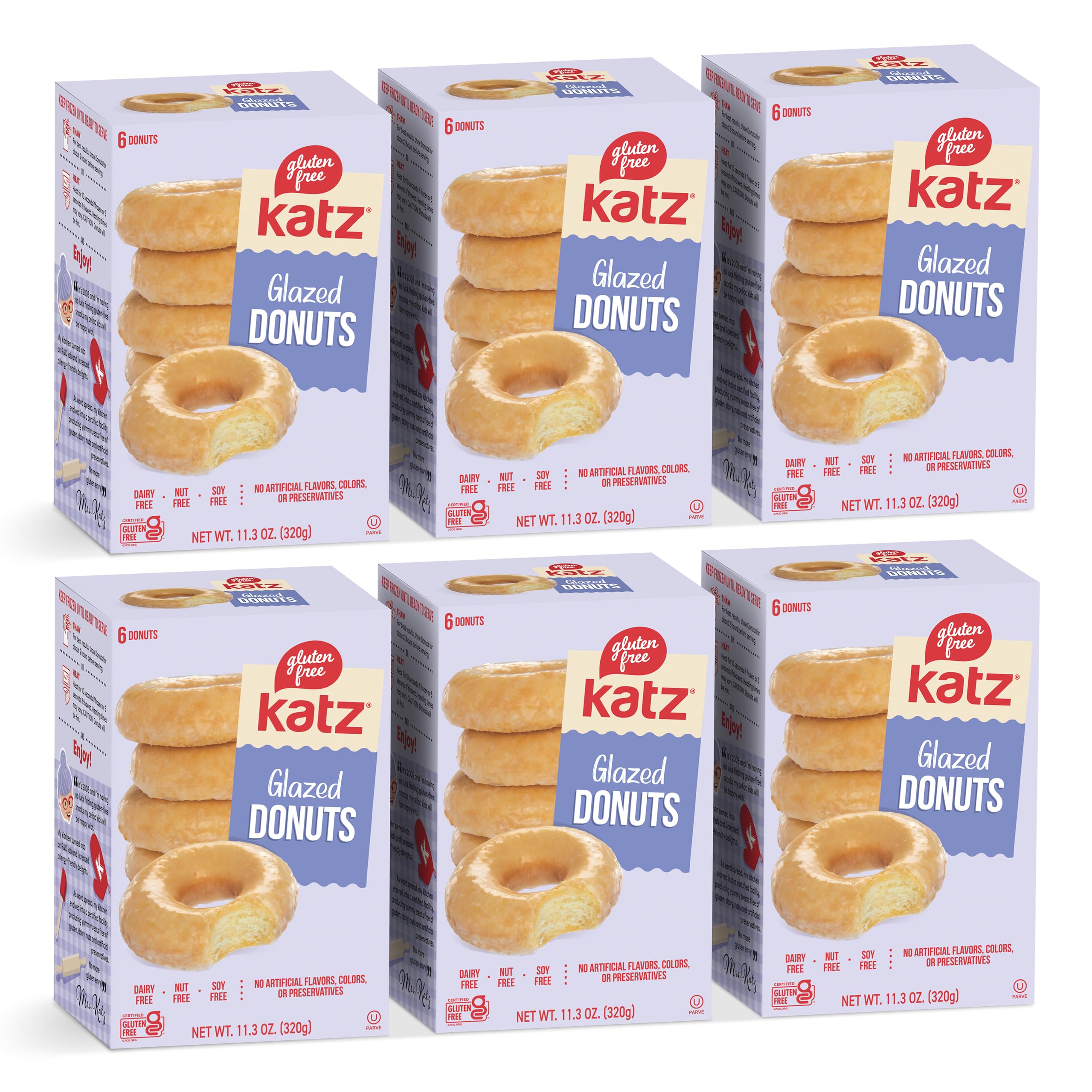 Katz Gluten Free Glazed Donuts - 36 Count (6 Packs of 6) | Dairy Free, Nut Free, Soy Free, Kosher Certified | Perfect for Breakfast, Snacks & Special Diets