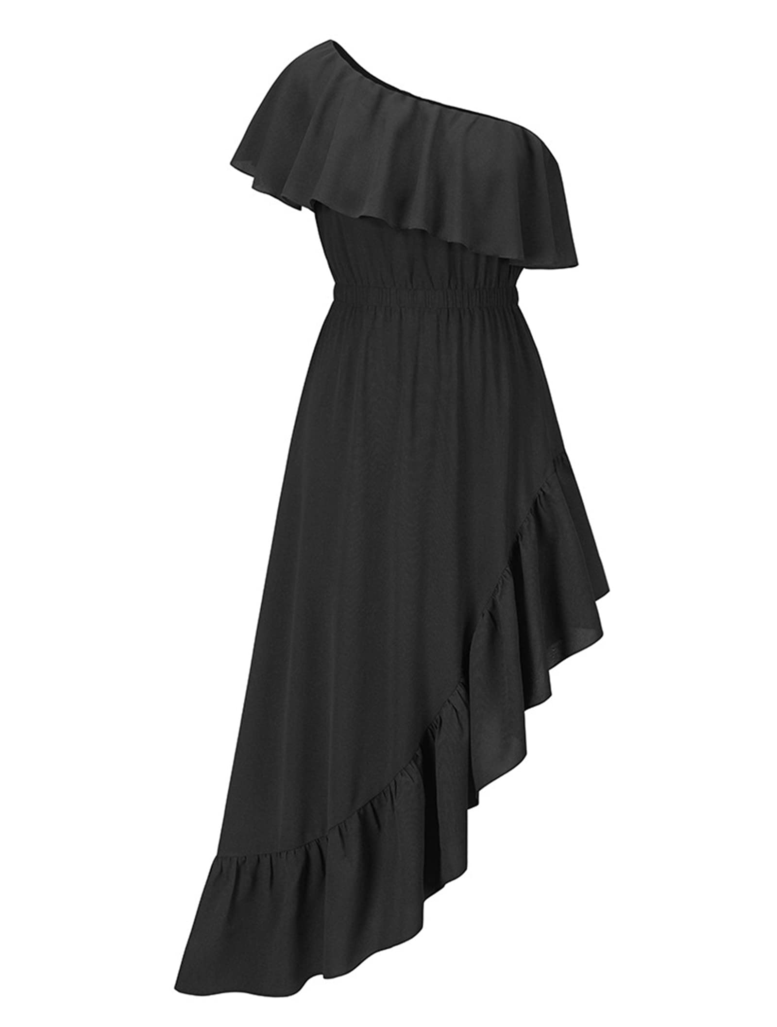 Easyoyo Women's One Shoulder Ruffle Hem Asymmetrical Maxi Dress - Summer Beach Party, Vacation, Date Night Outfit