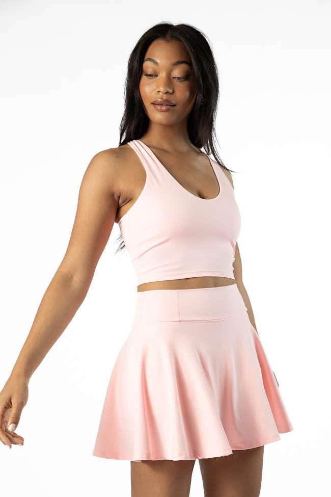 Light Pink Pleated Active Skort for Women - Comfortable Workout Skirt with Shorts - Perfect for Tennis, Running, Yoga & Gym