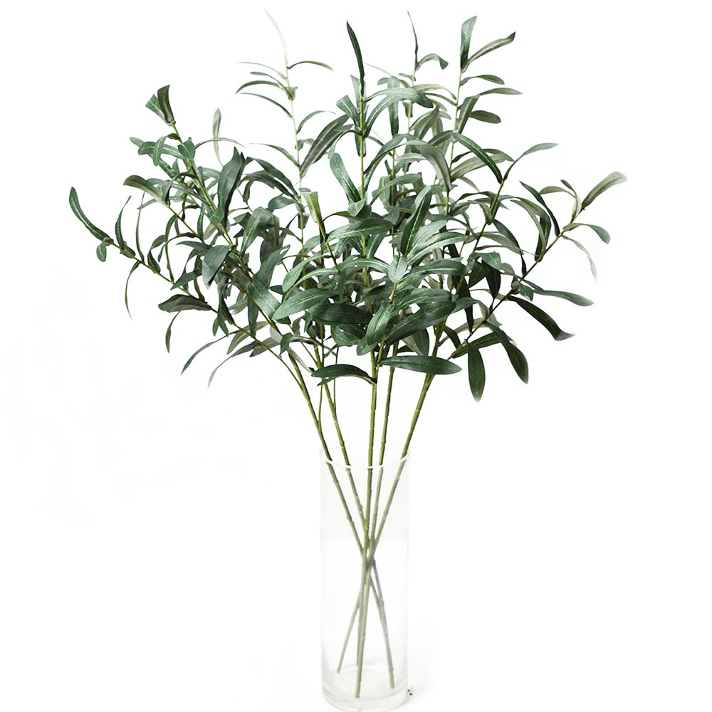 5pcs Artificial Olive Branches for Vases - Realistic Green Olive Leaves Greenery Stems - Perfect for Home Decor, Wedding Centerpieces, and Office Arrangements