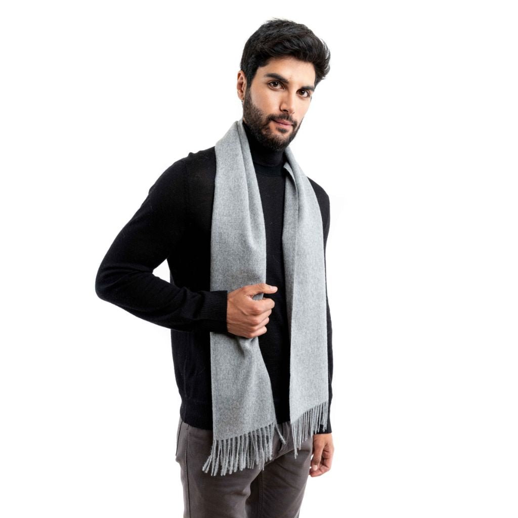 DALCIELO Premium Baby Alpaca Wool Scarf - Soft & Warm Light Grey Winter Accessory for Women & Men | Perfect for Cold Weather, Outdoor Activities & Gift Giving