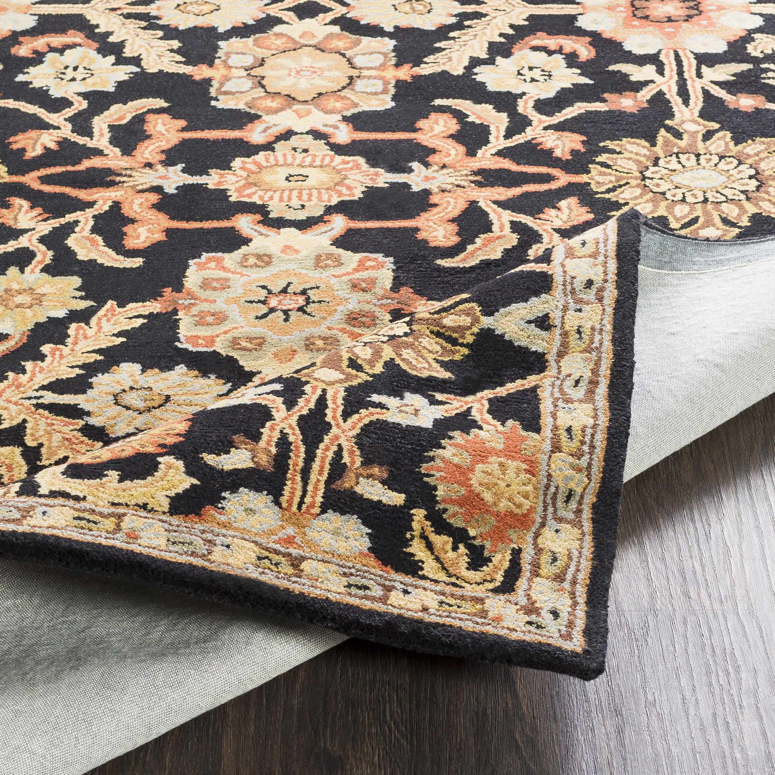 Hauteloom Salix Wool Area Rug for Living Room & Bedroom - Traditional Design in Black, Brown, Red - 6' Round - Soft & Durable Home Decor for Cozy Spaces