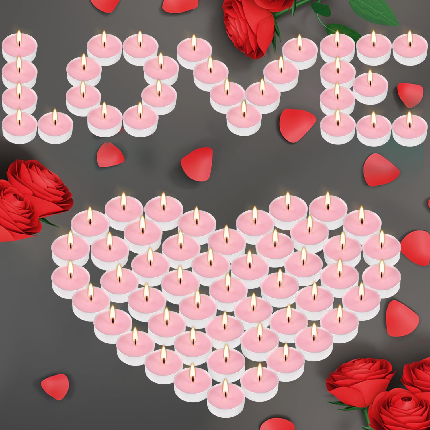 Pink Unscented Tealight Candles 100 Pack - 4-Hour Burn for Weddings, Valentine's Day & Parties