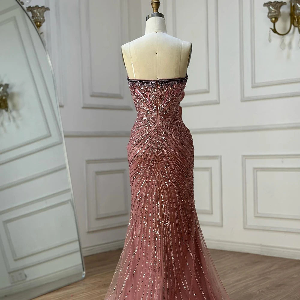 Luxury Dubai Saudi Arabic Pink Mermaid Evening Dress with High Slit - Elegant Formal Gown for Weddings, Prom, Red Carpet & Special Occasions