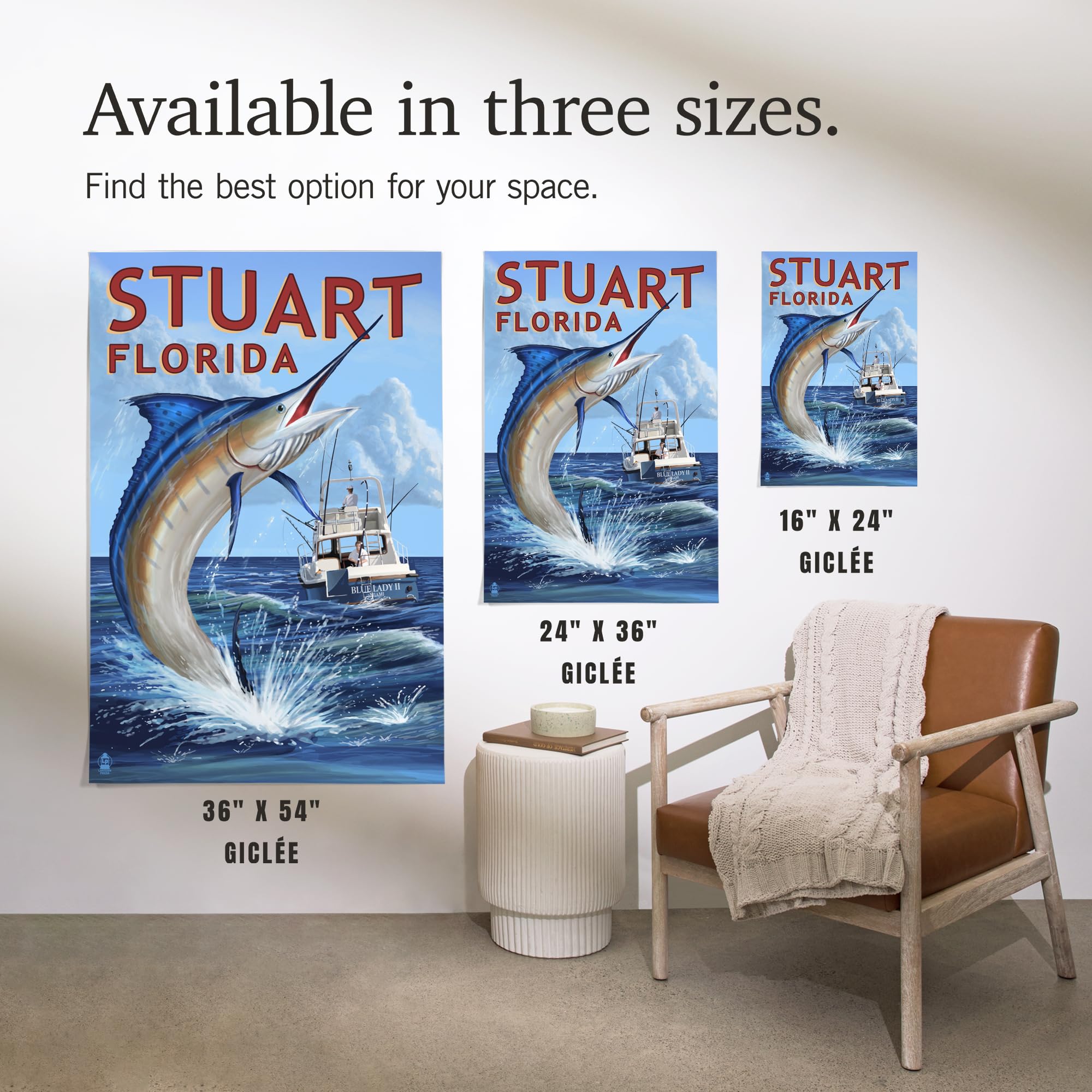 Stuart Florida Marlin Fishing Scene - Lantern Press 16x24 Inch Giclee Art Print | Coastal Wall Decor for Beach House, Office & Fishing Enthusiasts
