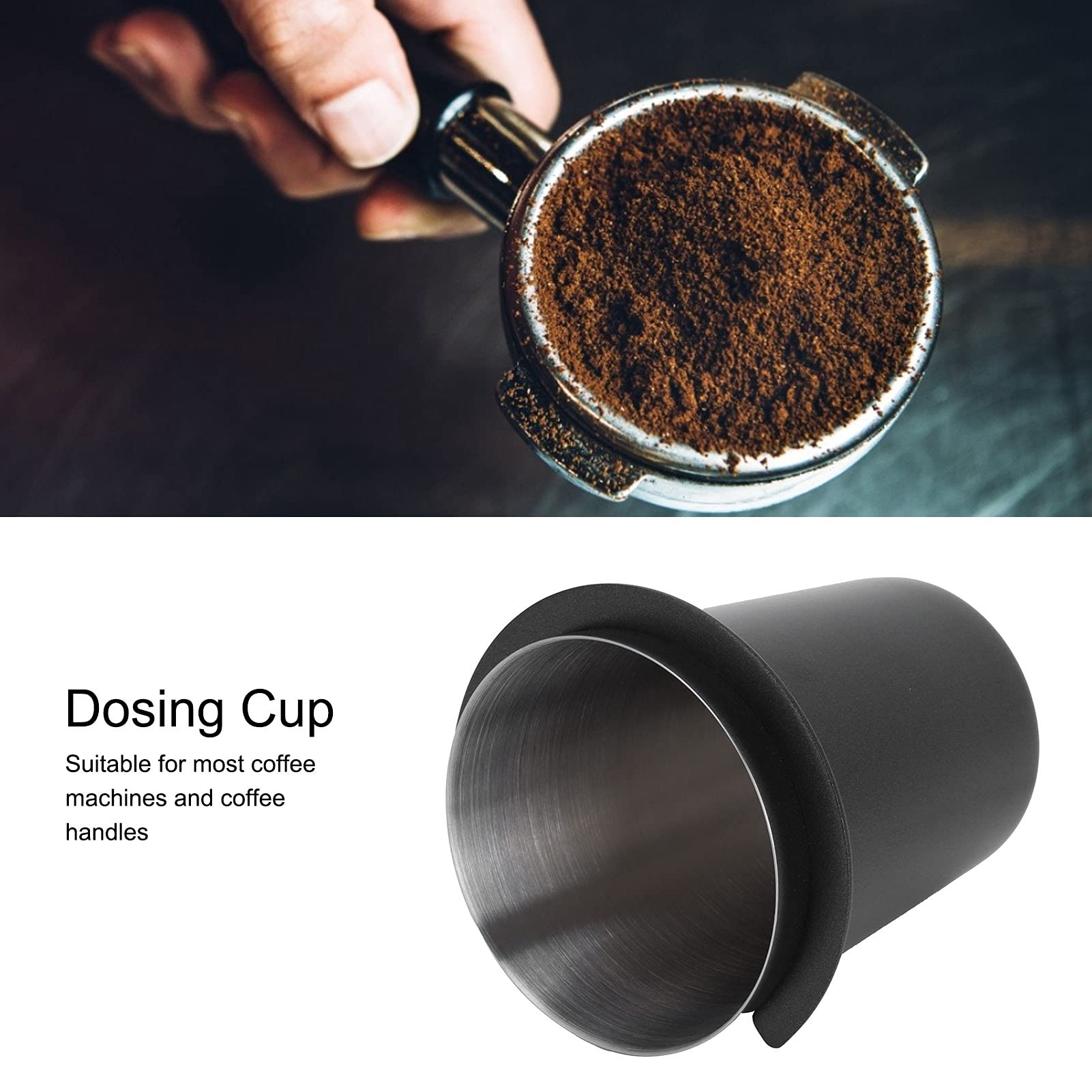 58mm Stainless Steel Coffee Dosing Cup - Espresso Machine Accessory for Precise Coffee Grounds Measurement | Perfect for Home Baristas & Coffee Shops | Black