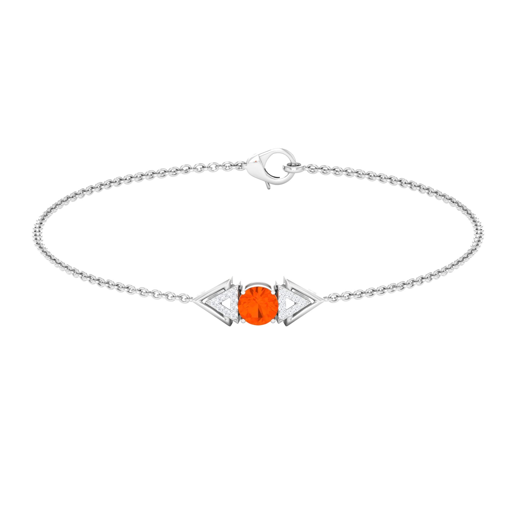 1/4 CT Fire Opal and Diamond 14K Solid Gold Bracelet for Women | 5mm Geometric Chain Bracelet | Minimalist Jewelry Gift for Her | Perfect for Weddings, Anniversaries & Special Occasions