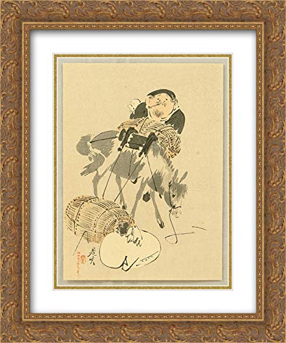 Daikoku and Mouse 20x24 Inch Gold Ornate Frame Double Matted Museum Art Print by Shibata Zeshin - Japanese Wall Decor for Living Room, Office & Gift