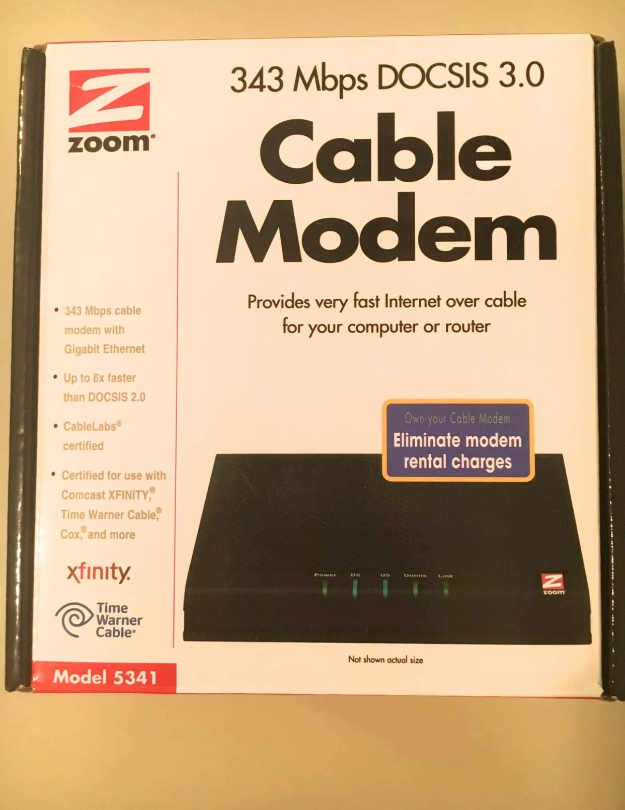 Zoom 5341 DOCSIS 3.0 High-Speed Cable Modem - Portable & Compatible with Major ISPs - Perfect for Home Office & Online Gaming