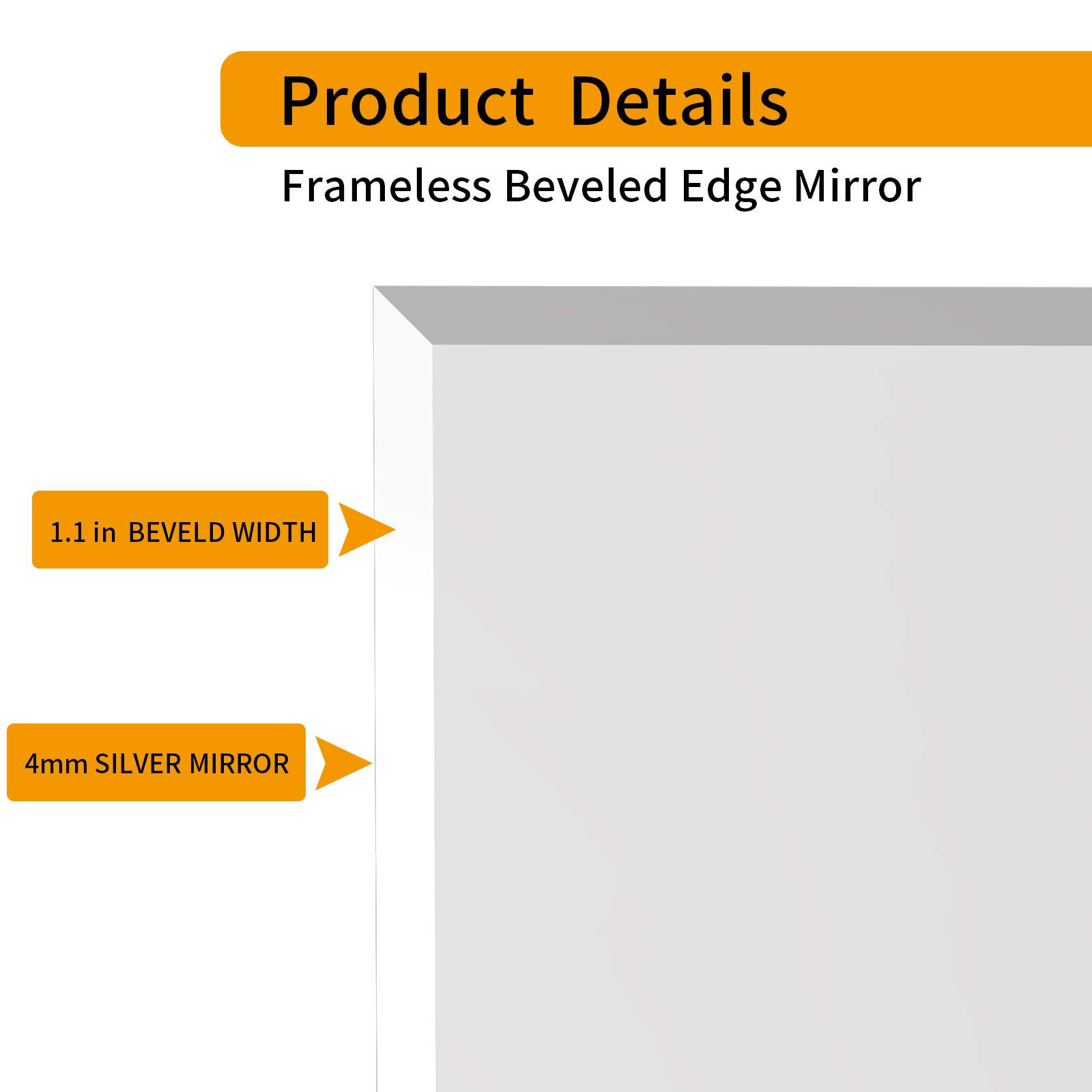 KOHROS 24x24 Inch Frameless Square Vanity Mirror - Anti-Rust Tempered Glass Bathroom Wall Mirror with Pencil Polished Edge, Horizontal or Vertical Mounting - Perfect for Makeup, Shaving & Home Decor