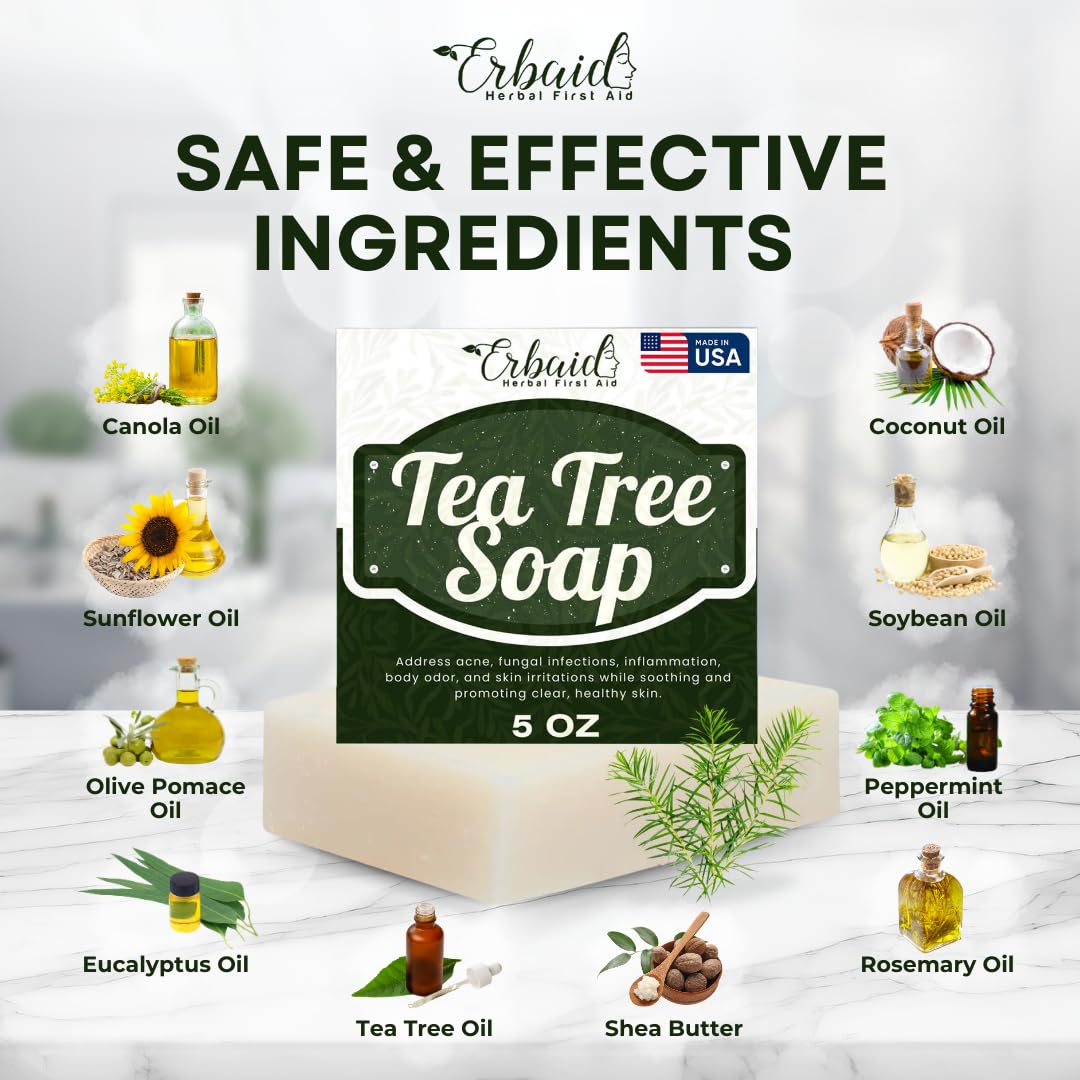 Tea Tree Oil Soap Bar for Face & Body - Natural Acne Treatment & Skin Irritation Relief - Deep Cleansing & Hydrating Facial & Body Cleanser - Fights Breakouts & Soothes Skin - Perfect for Daily Skincare Routine & Sensitive Skin Care