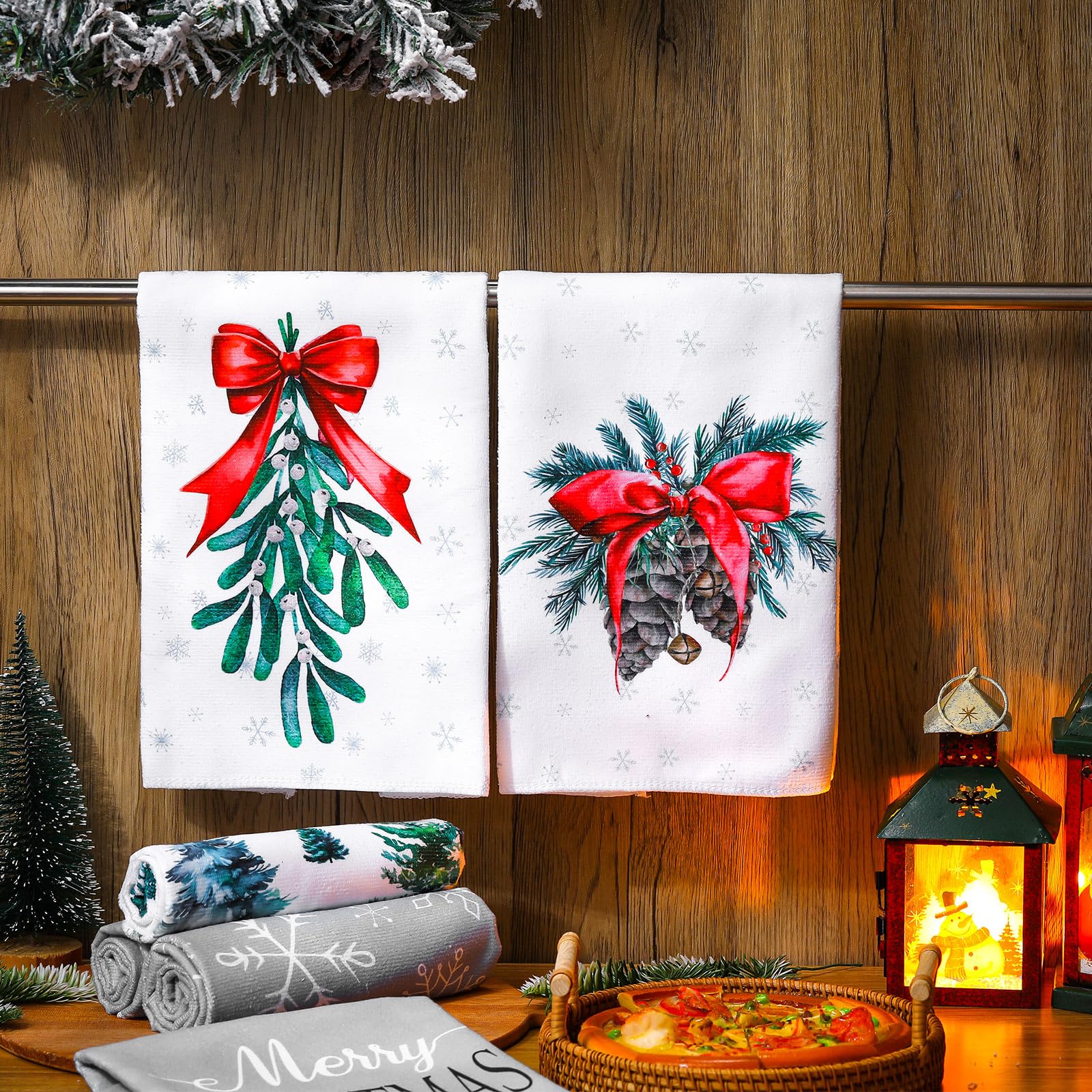 Macarrie 6-Piece Christmas Kitchen Towel Set - Snowflake, Tree & Mistletoe Designs | Holiday Dish Cloths & Hand Towels for Farmhouse Decor | Perfect for Christmas Cooking, Baking & Winter Home Decor