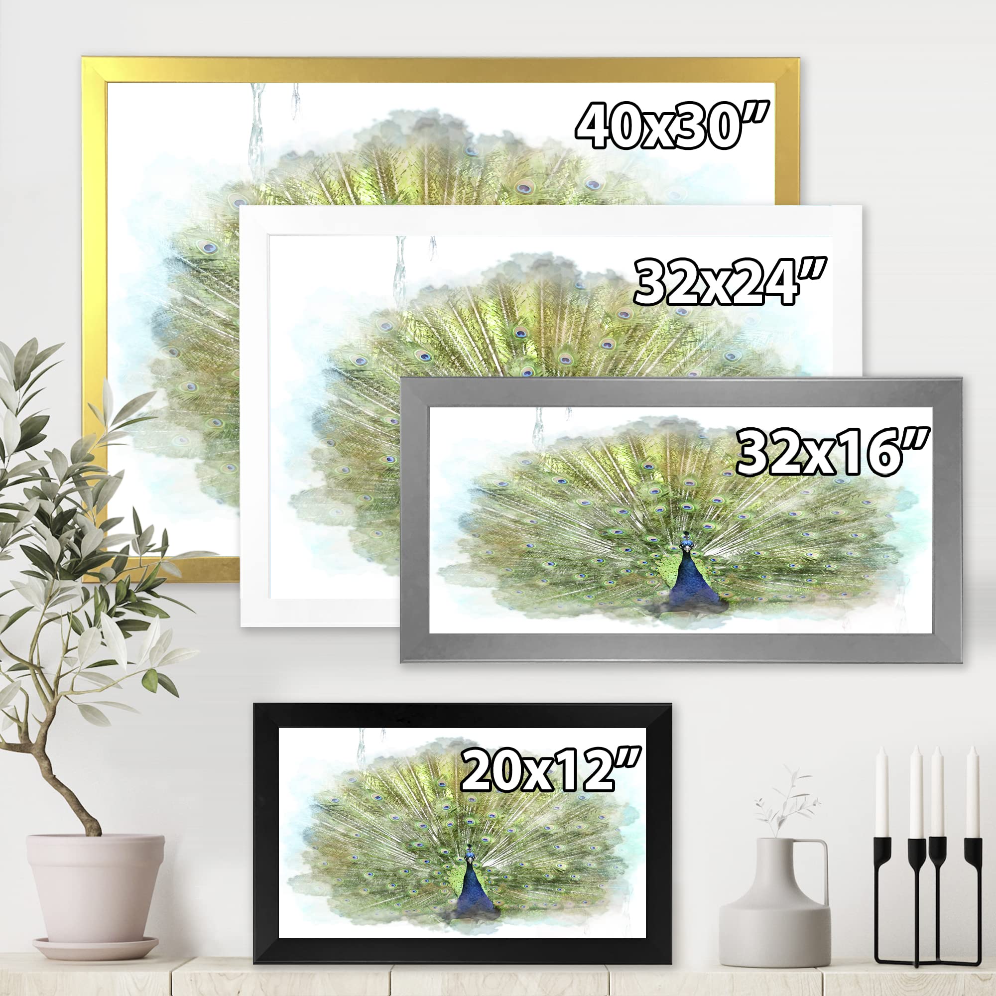 DesignQ Peacock Bird Traditional Framed Wall Art - Handmade Home Decor for Living Room, Bedroom & Office - Elegant Indian Peacock Painting for Wall Decoration