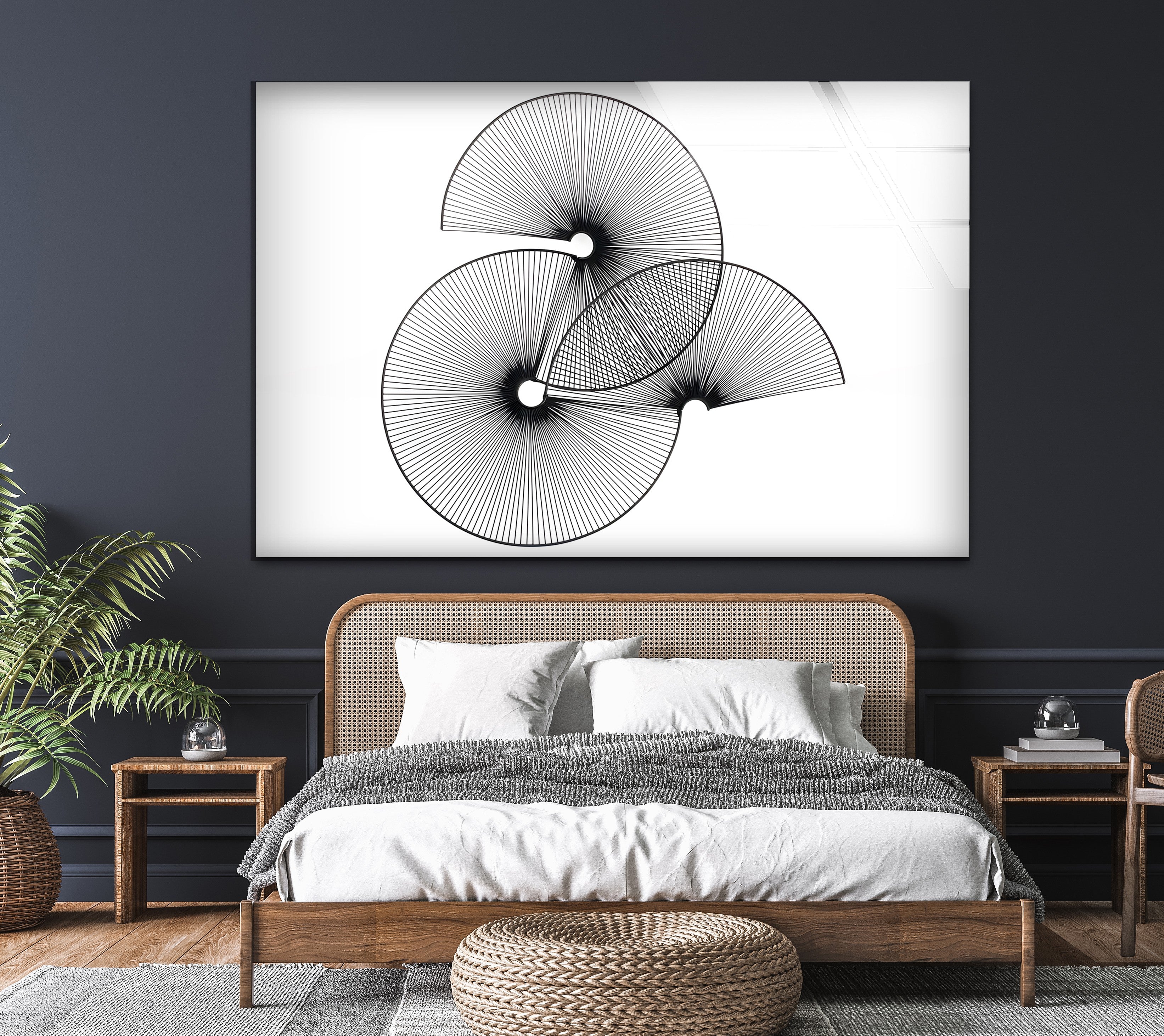 Abstract Geometric Circles Black & White Modern Art Print - Minimalist Wall Decor for Living Room, Office & Bedroom